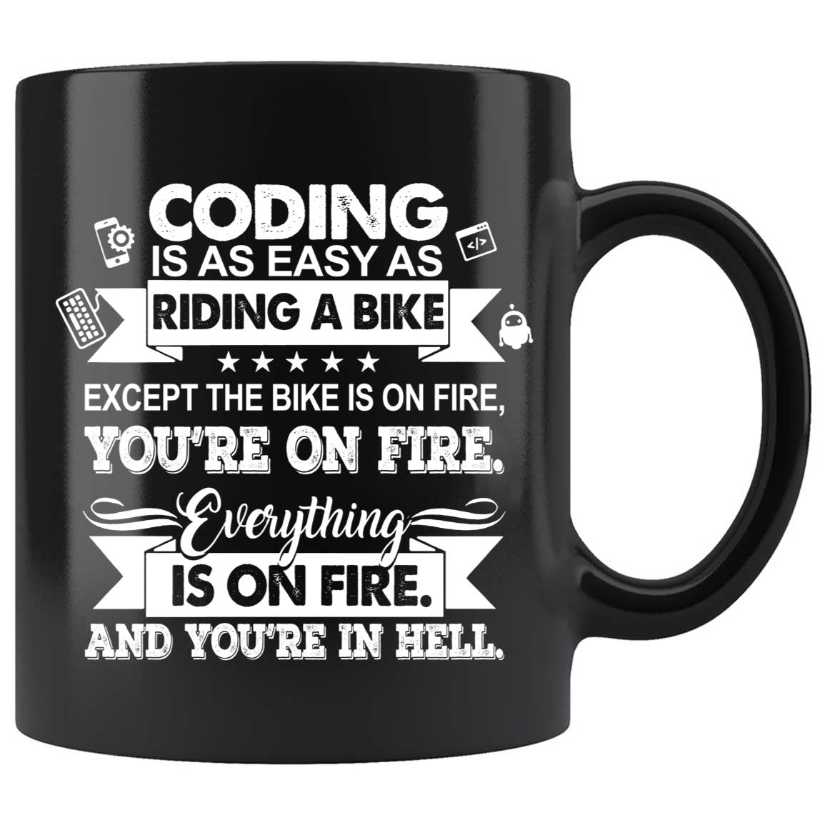 Skitongifts Coffee Mug Funny Ceramic Novelty Coding Is Easy As Riding A Bike 1Zfkphv