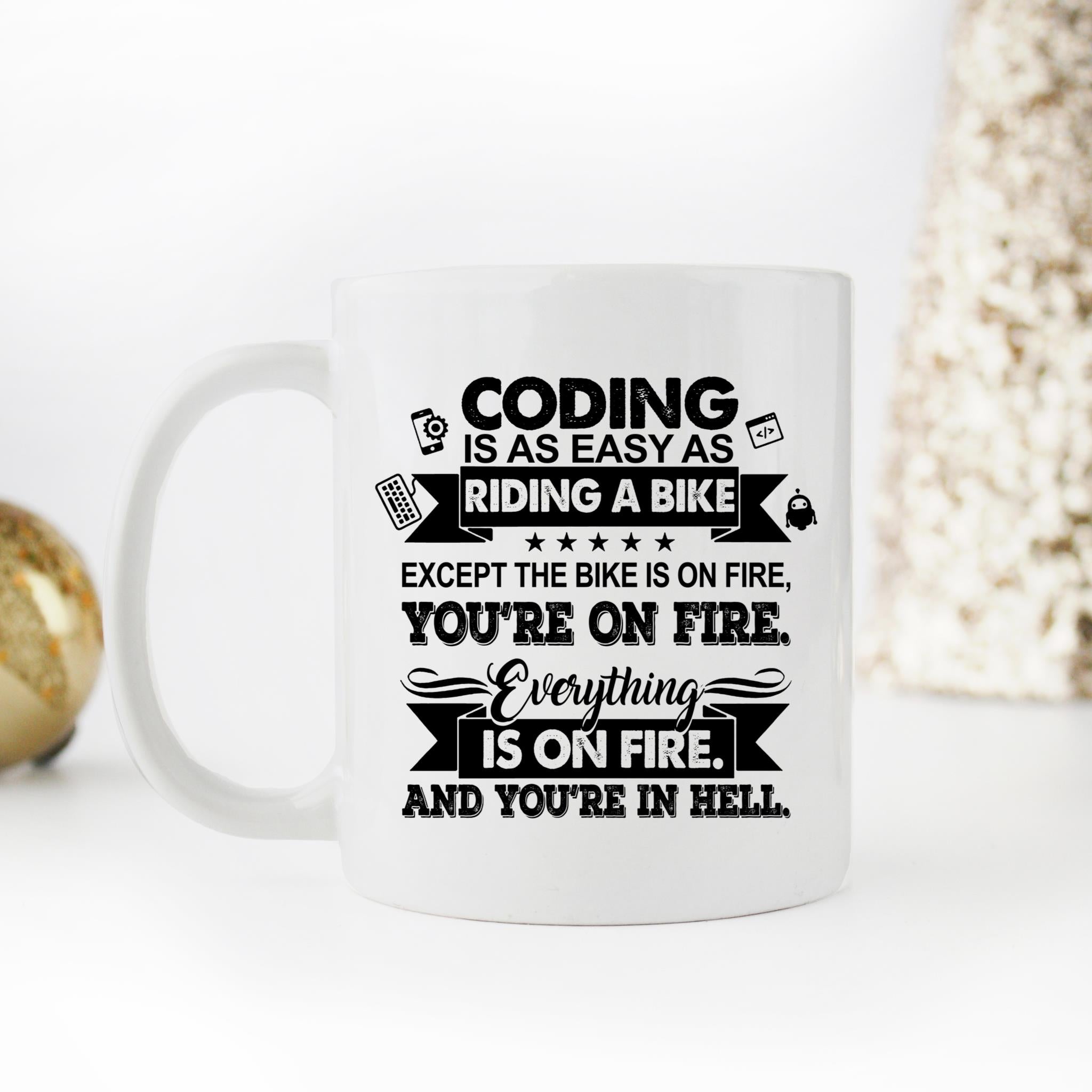 Skitongifts Coffee Mug Funny Ceramic Novelty Coding Is Easy As Riding A Bike 1Zfkphv
