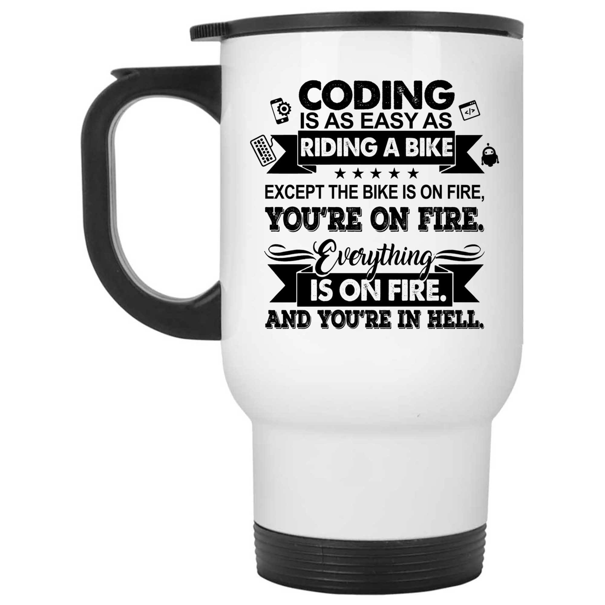 Skitongifts Coffee Mug Funny Ceramic Novelty Coding Is Easy As Riding A Bike 1Zfkphv