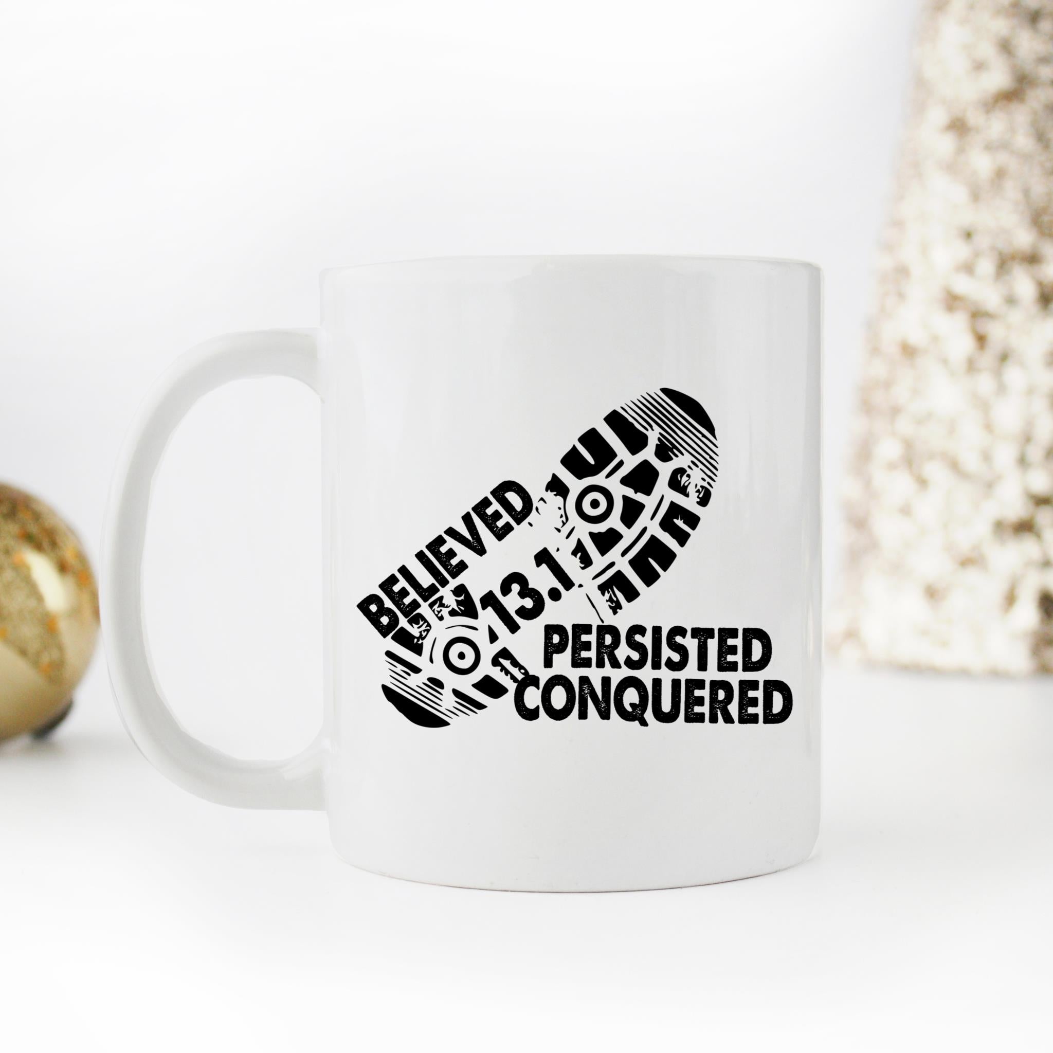 Skitongifts Coffee Mug Funny Ceramic Novelty Marathon Runner - 13.1 Believed Persisted Conquered Zrkbt9O