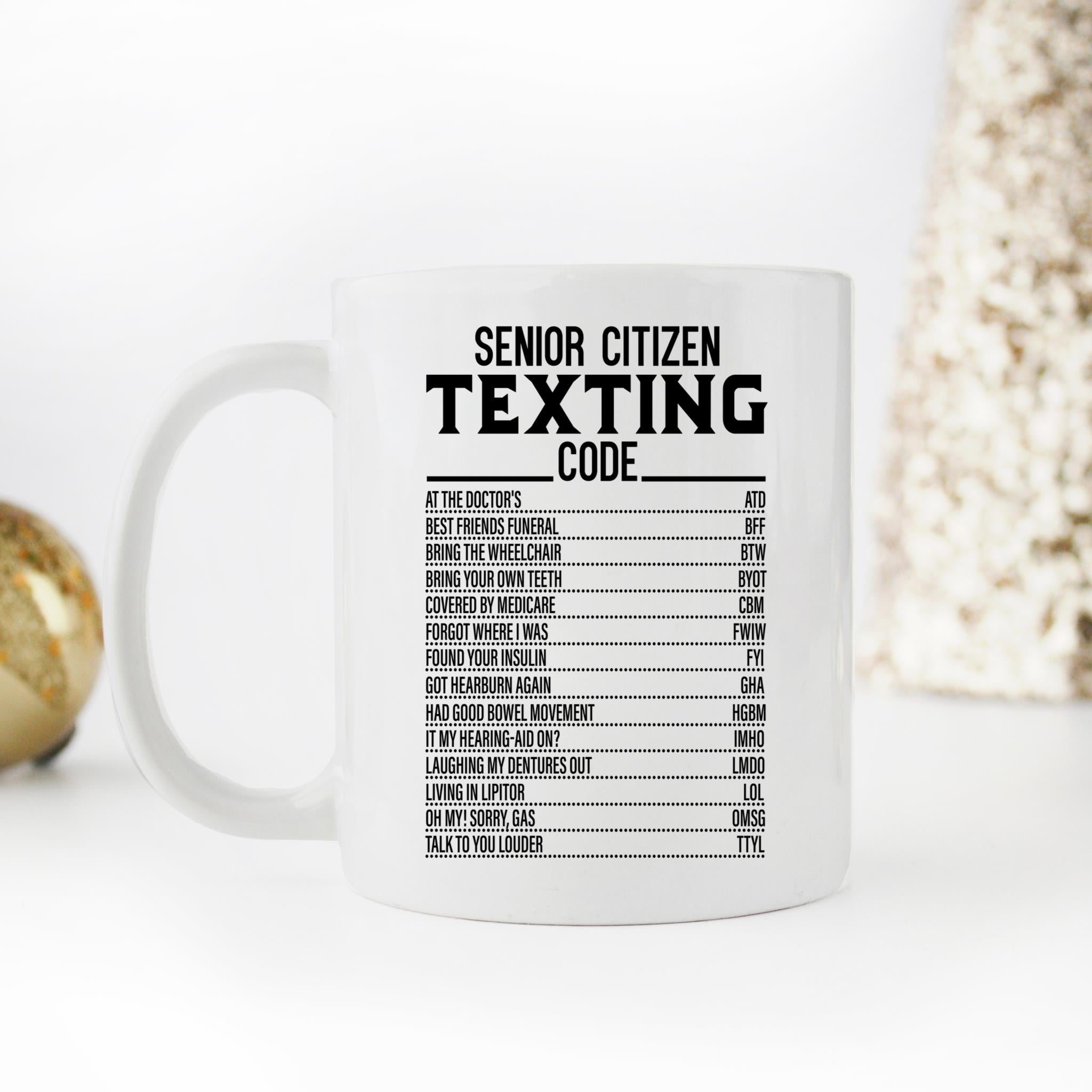 ThisWear Funny 65th Birthday Gifts Senior's Texting Code Funny Senior  Citizen Gifts for Dad or Mom 15oz Coffee Mug 