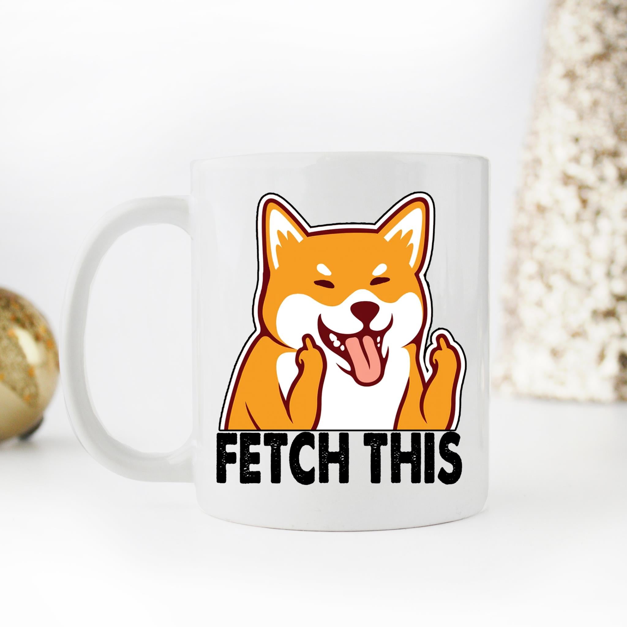 Skitongifts Coffee Mug Funny Ceramic Novelty Shiba Inu Fetch This Dog Middle Finger 37Vnhge