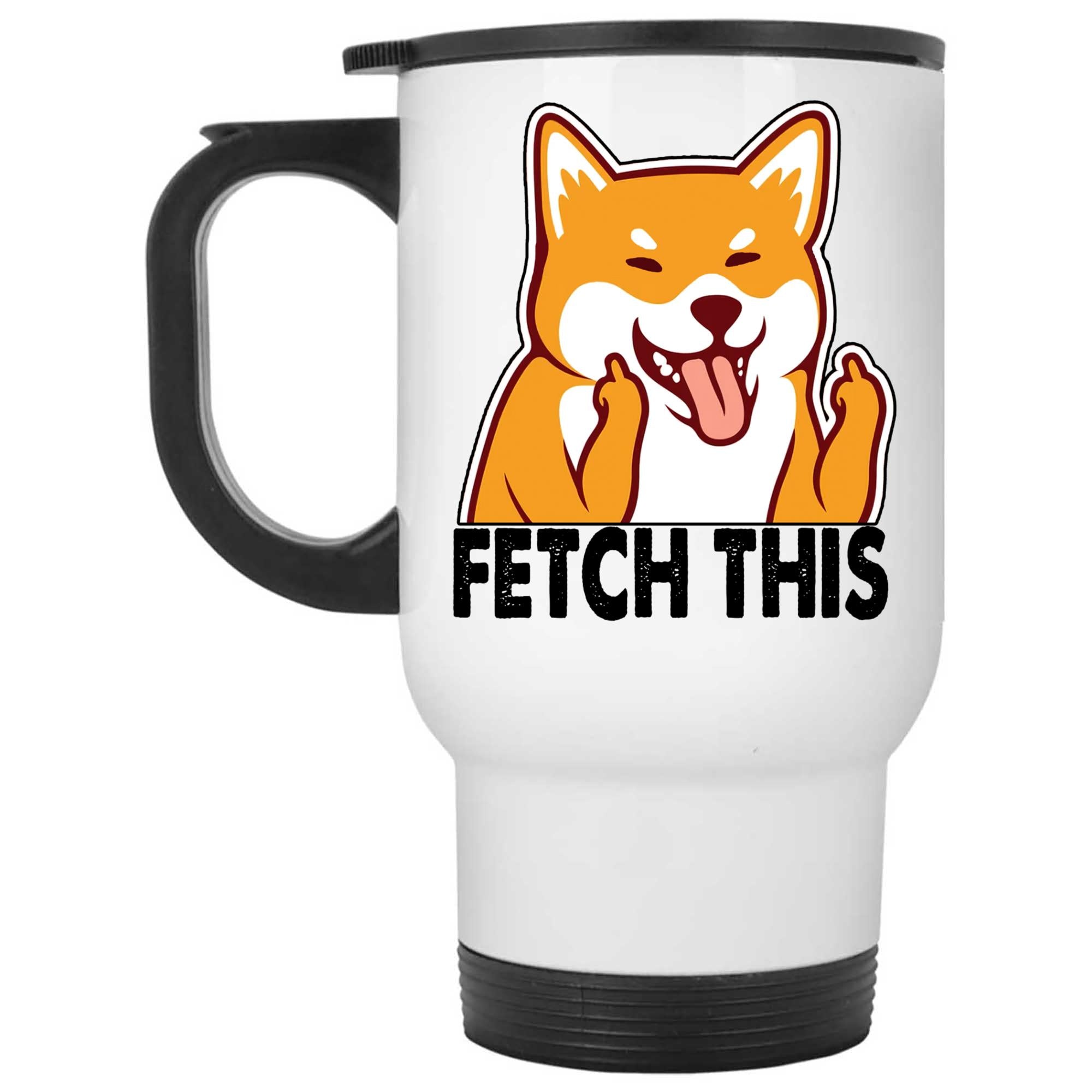 Skitongifts Coffee Mug Funny Ceramic Novelty Shiba Inu Fetch This Dog Middle Finger 37Vnhge