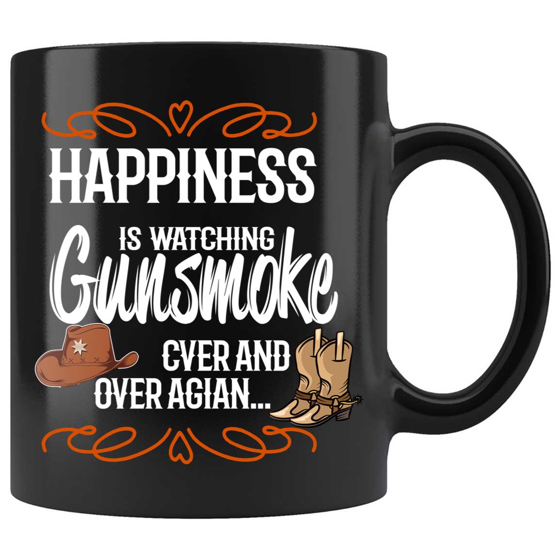 Skitongifts Coffee Mug Funny Ceramic Novelty Happiness Is Watching Gunsmoke Ober And Over Again R5Fqizr