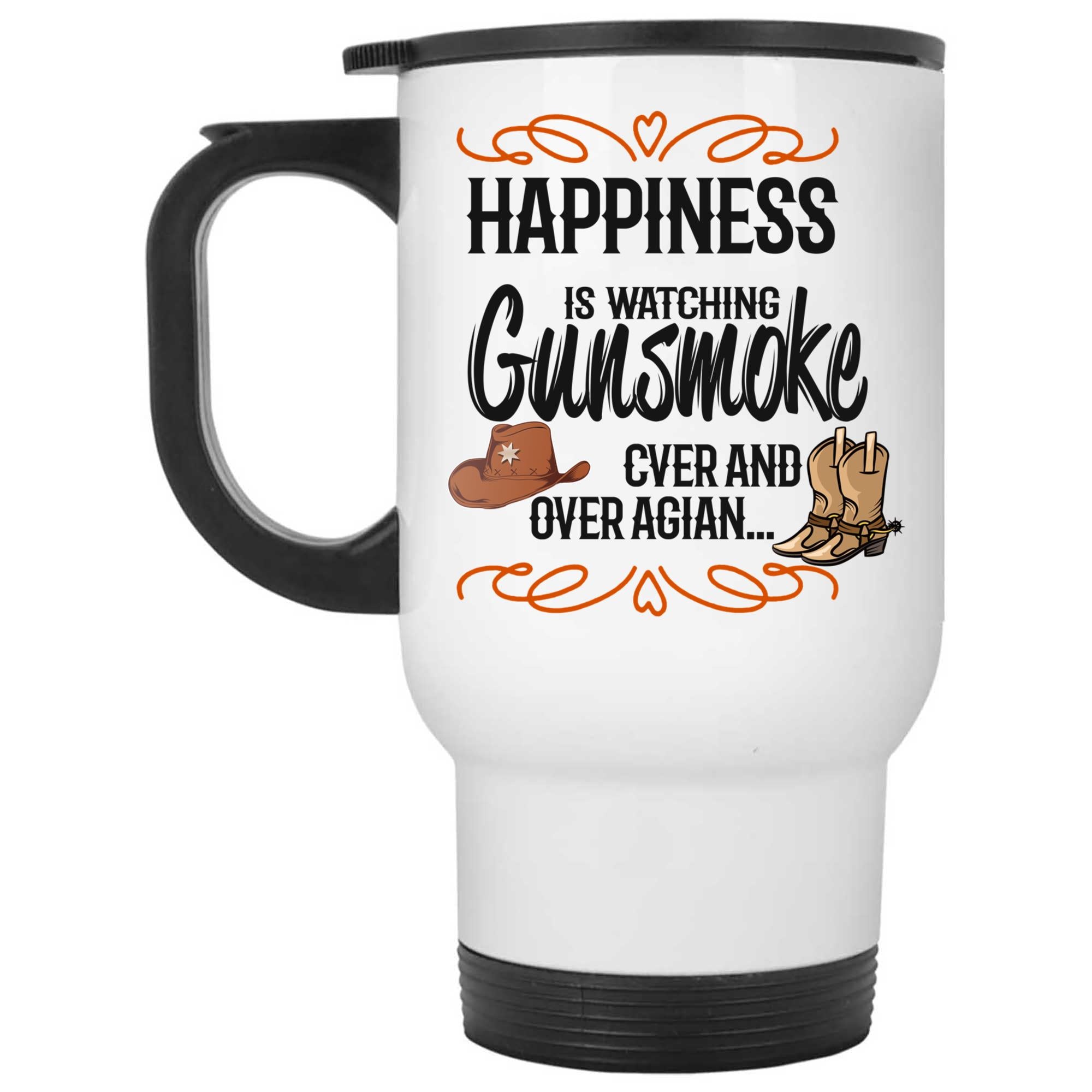 Skitongifts Coffee Mug Funny Ceramic Novelty Happiness Is Watching Gunsmoke Ober And Over Again R5Fqizr