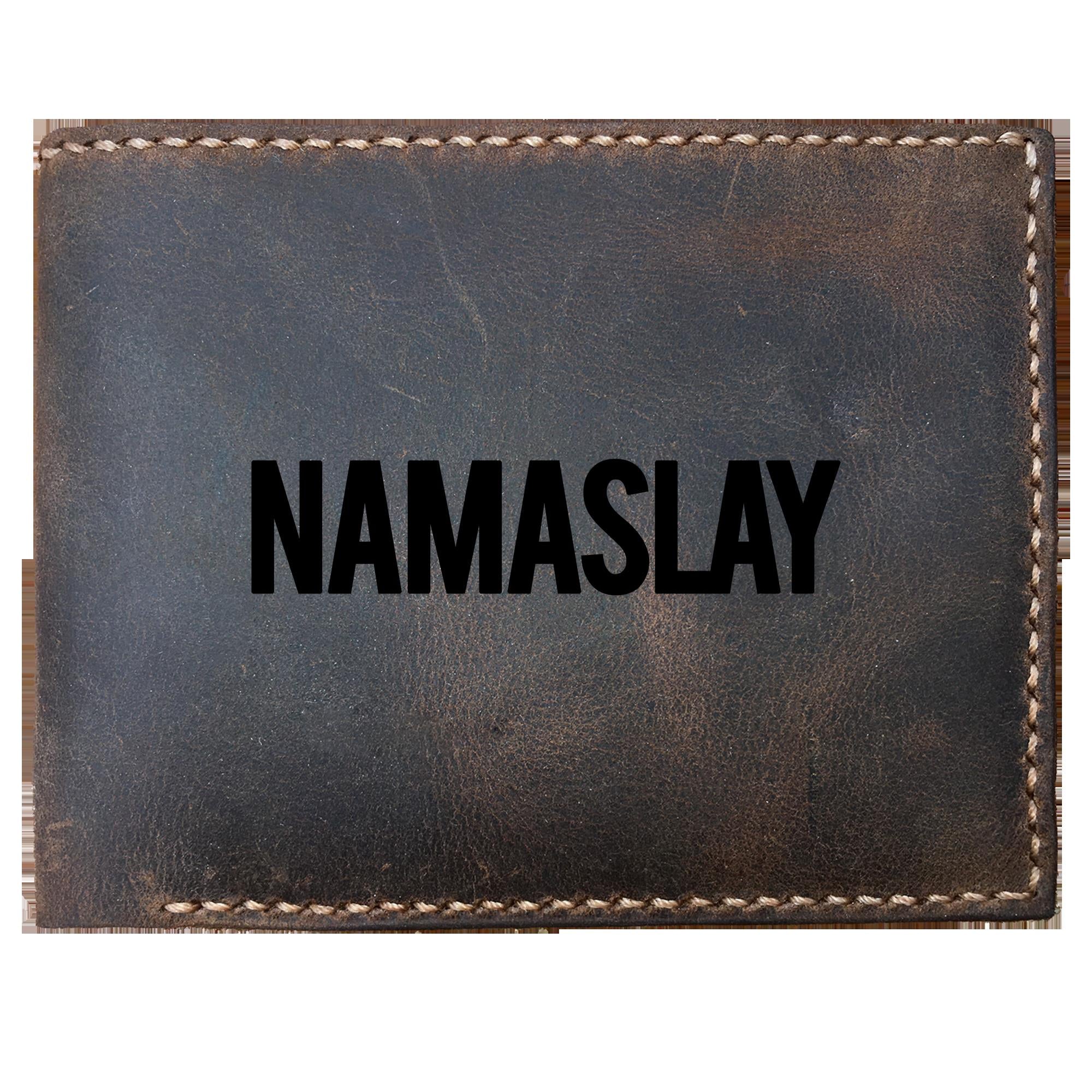 Skitongifts Funny Custom Laser Engraved Bifold Leather Wallet For Men, Namaslay For Yoga Lover