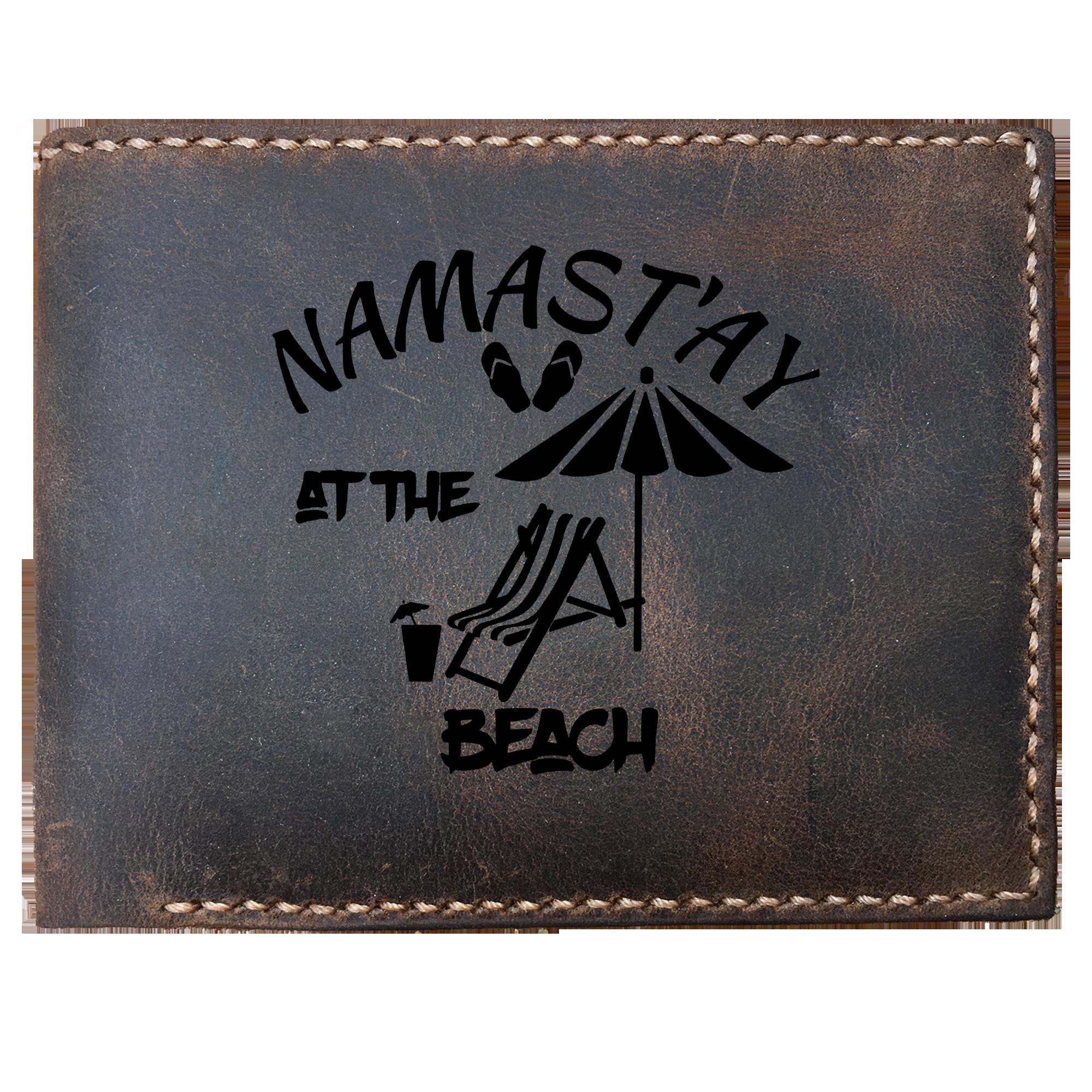 Skitongifts Funny Custom Laser Engraved Bifold Leather Wallet For Men, Namastayatthebeach