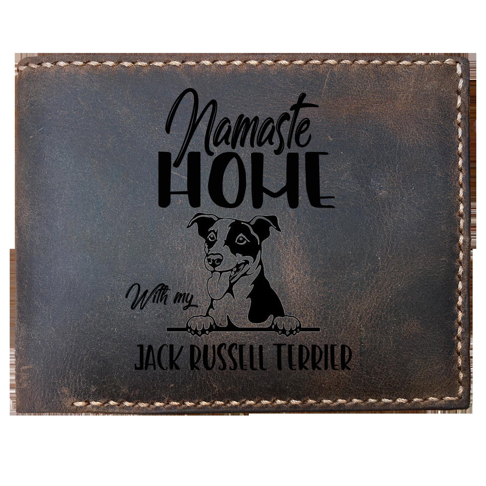 Funny Skitongifts Custom Laser Engraved Bifold Leather Wallet Vintage Namaste Home Jack Russell Terrier
