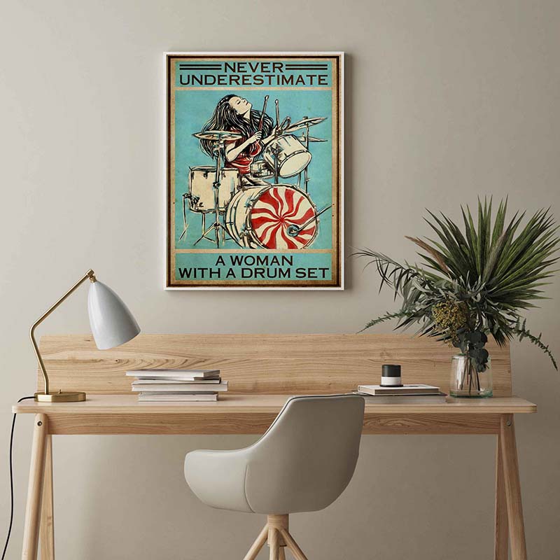 Skitongifts Wall Decoration, Home Decor, Decoration Room Never Underestimate A Woman With A Drum Set-TT1803