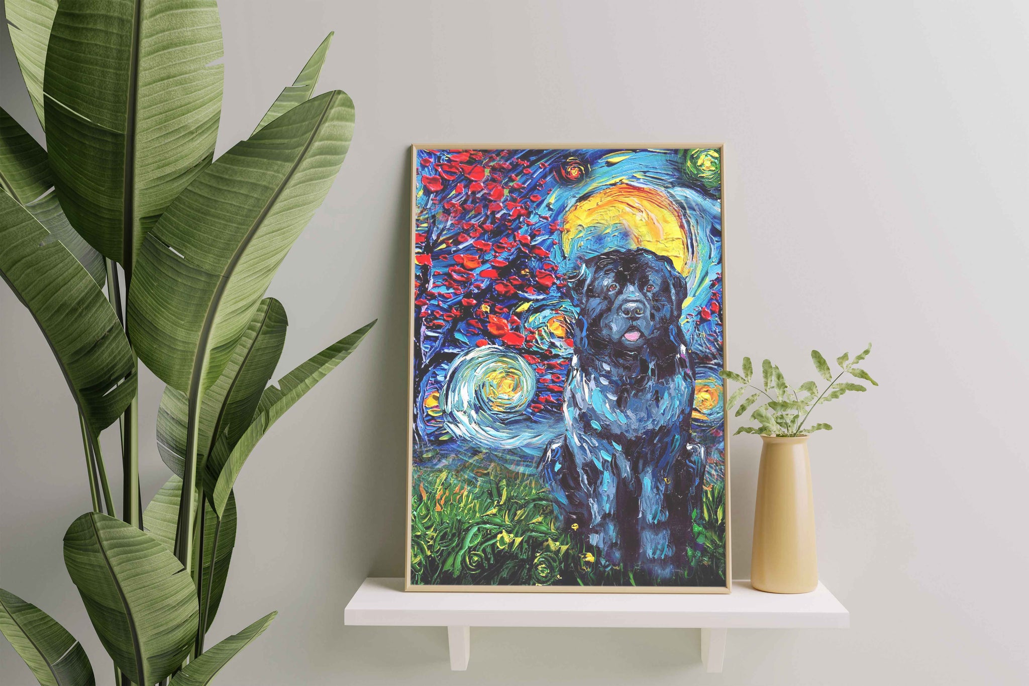 Skitongifts Poster No Frame, Wall Art, Home Decor Newfoundland Dog Starry Night Style Halloween-TT1008