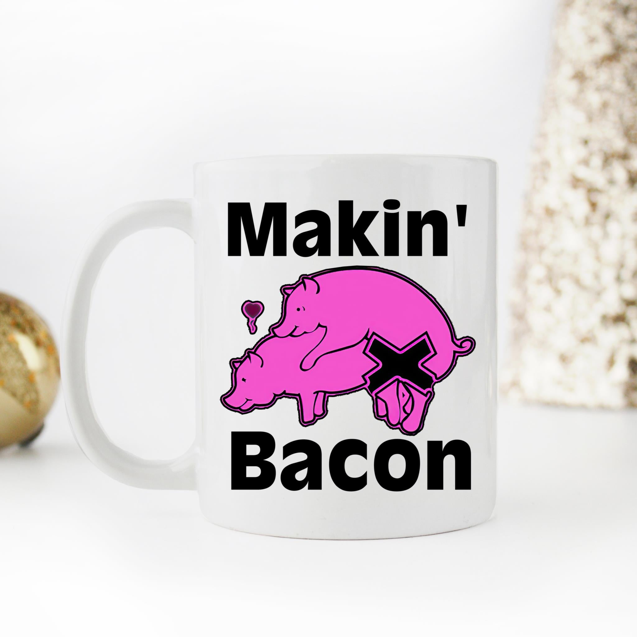 Skitongifts Coffee Mug Funny Ceramic Novelty Makin' Bacon Pigs nuNXLP5