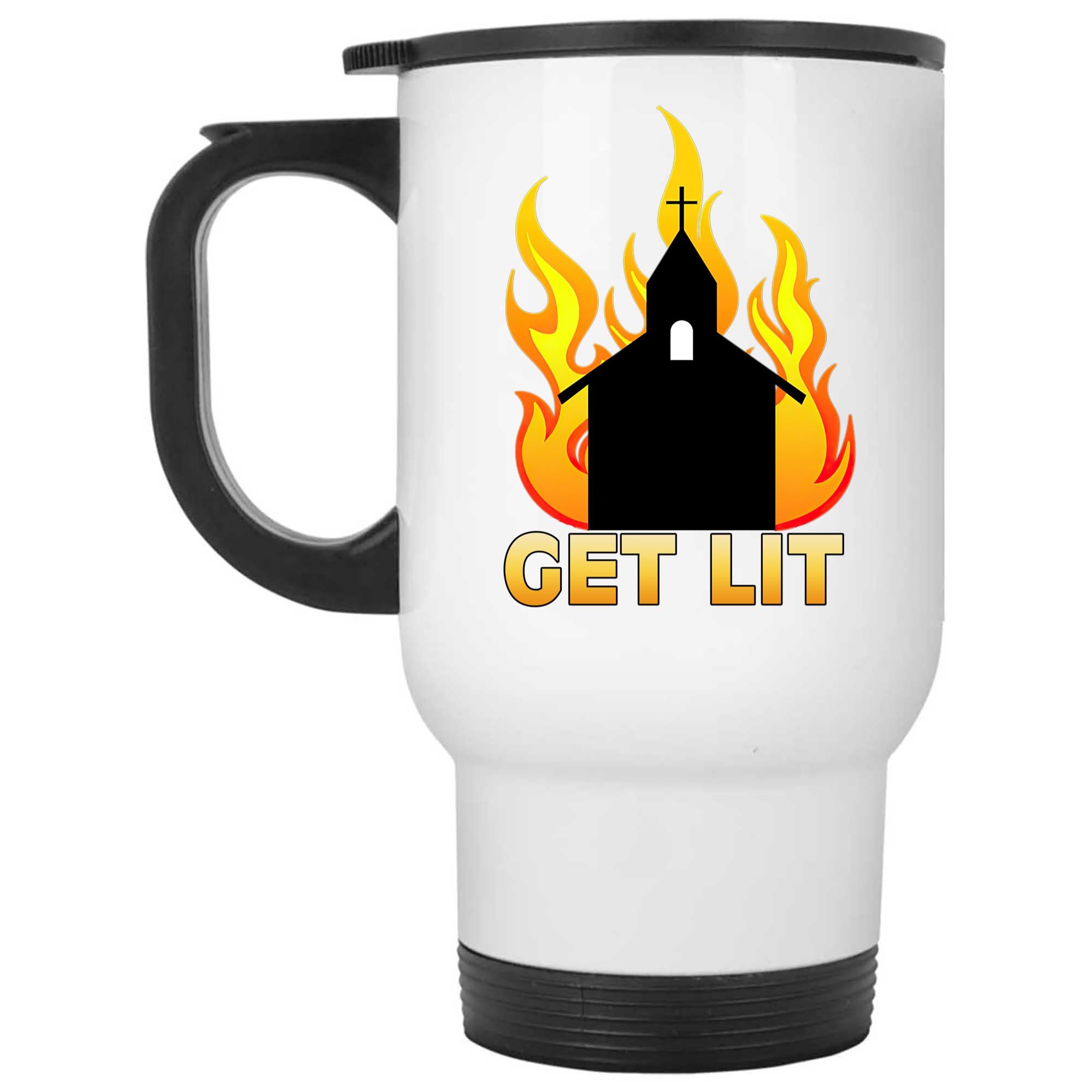 Skitongifts Coffee Mug Funny Ceramic Novelty Get Lit - Stay Lit Burning Church, Anti-Religion 4Cex5ex