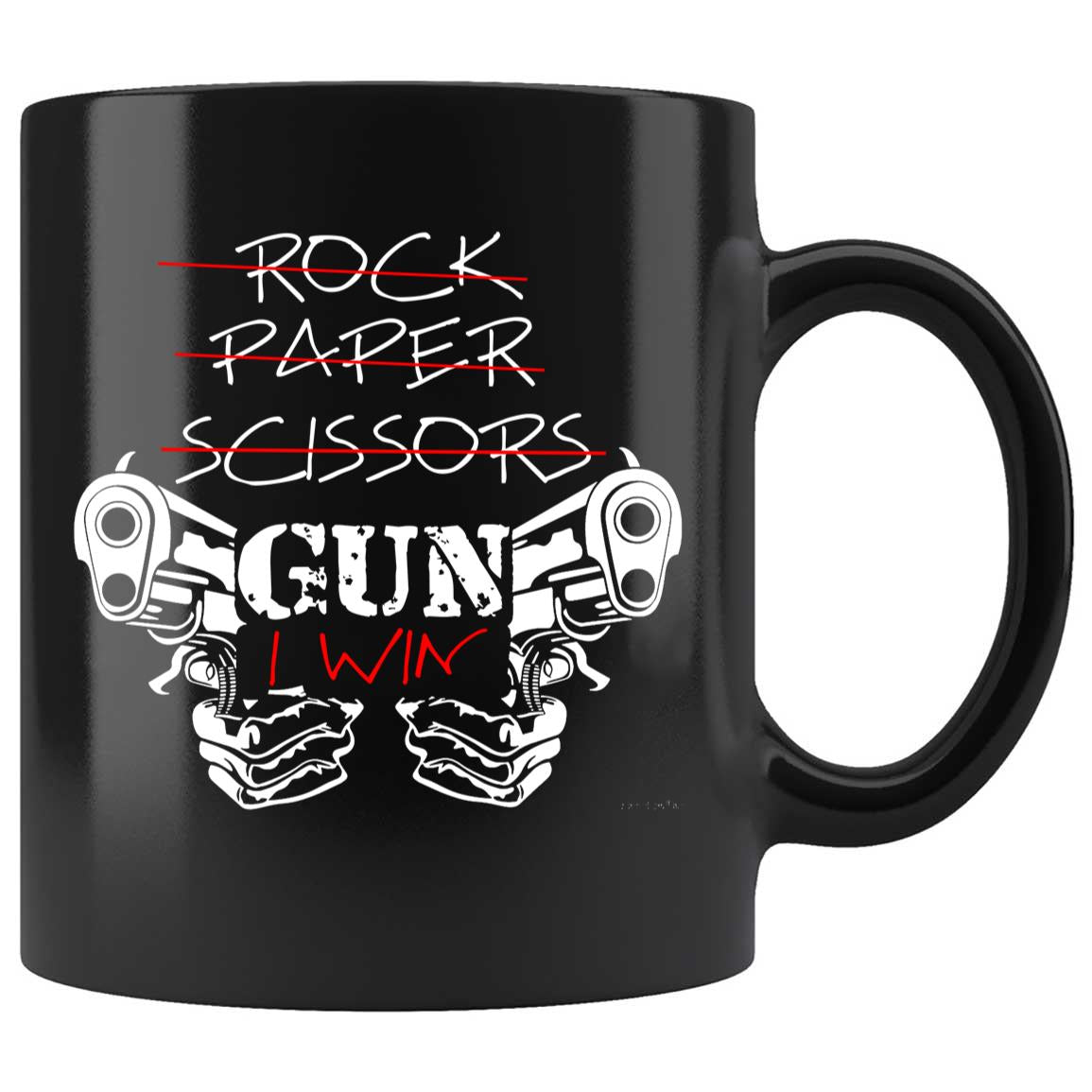 Skitongifts Coffee Mug Funny Ceramic Novelty Rock Paper Scissors Gun I Win Funny Birthday Gift vIKlqfb
