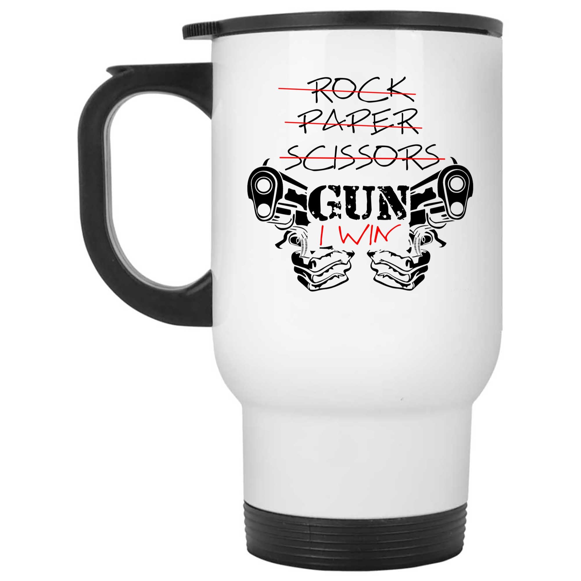 Skitongifts Coffee Mug Funny Ceramic Novelty Rock Paper Scissors Gun I Win Funny Birthday Gift vIKlqfb