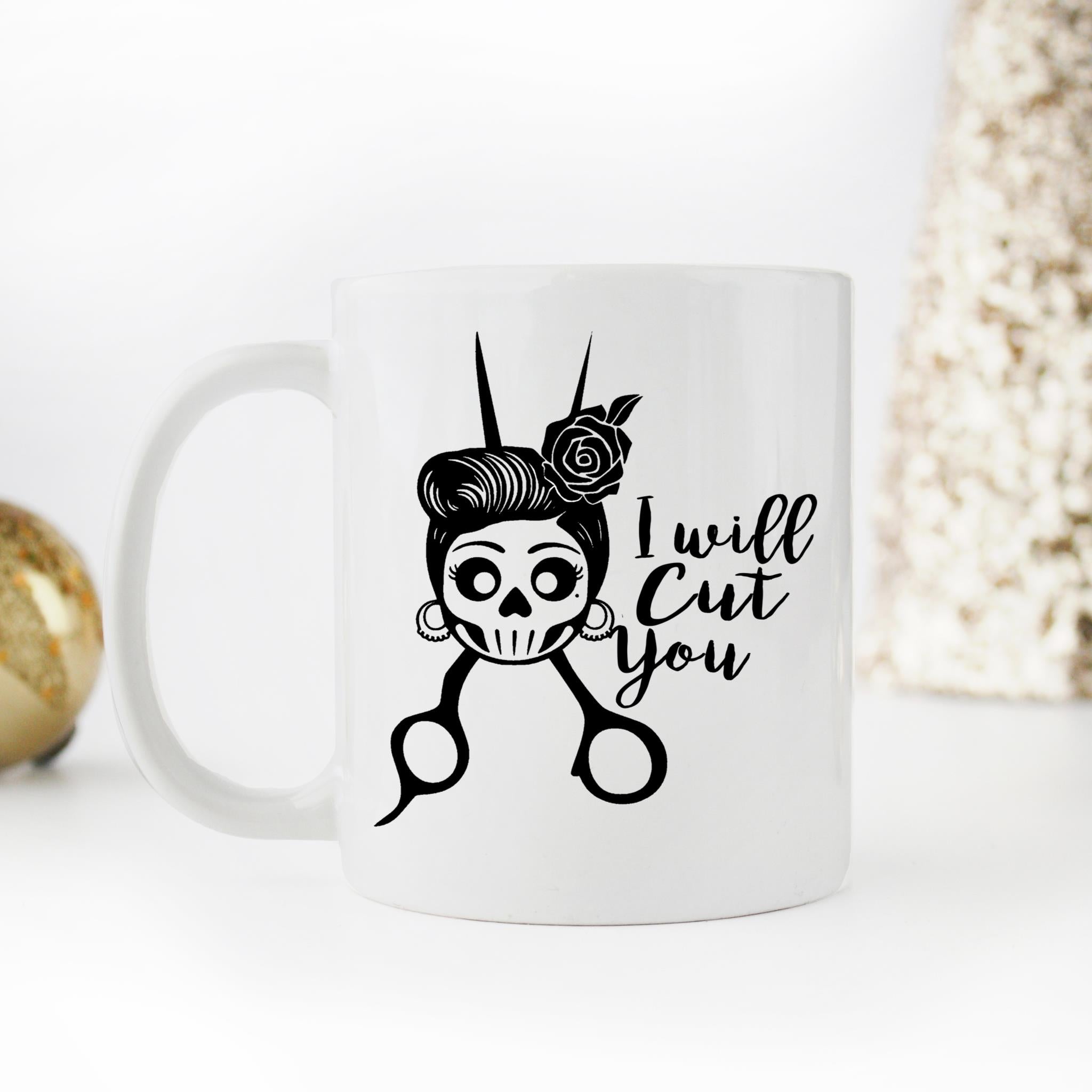 Skitongifts Coffee Mug Funny Ceramic Novelty I'll Cut You Hairstylist Halloween WeNOzvH