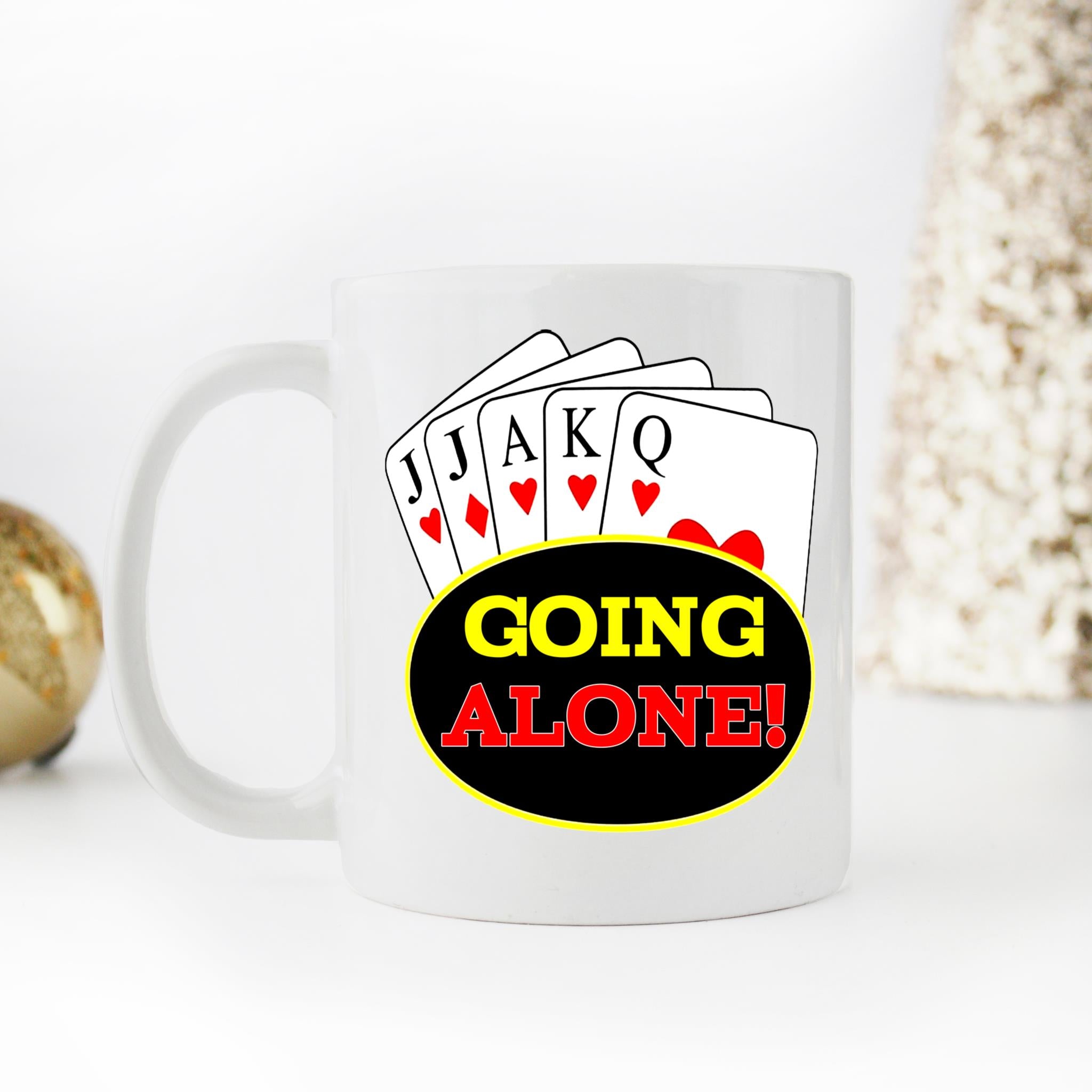 Skitongifts Coffee Mug Funny Ceramic Novelty Euchre Going Alone VADqm3p