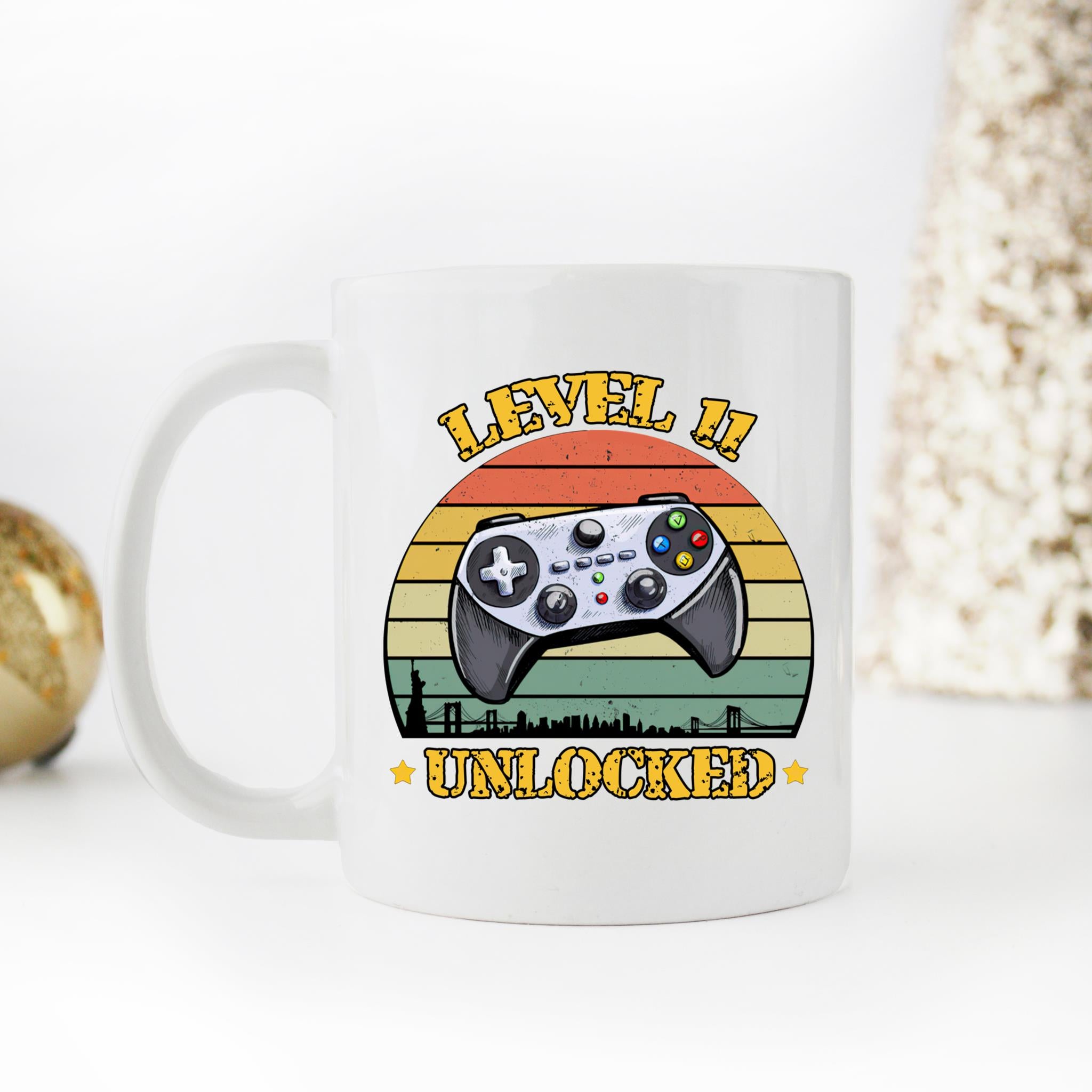 Skitongifts Coffee Mug Funny Ceramic Novelty Level 11 Unlocked Video Gamer KlzKFP9