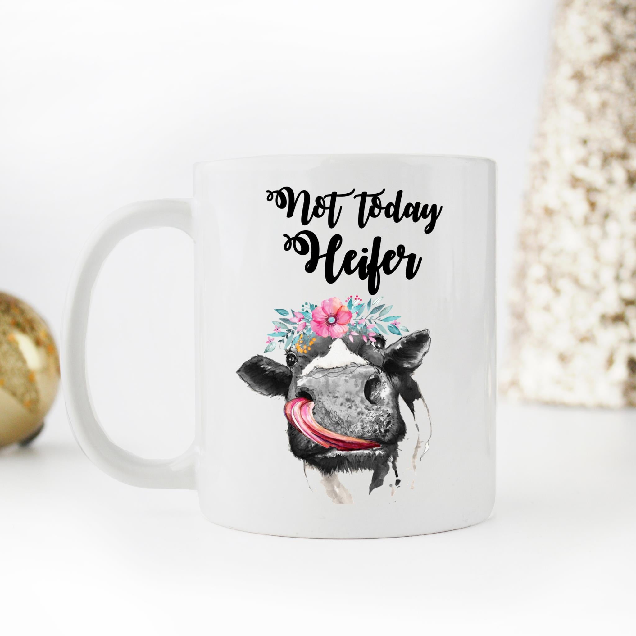 Skitongifts Coffee Mug Funny Ceramic Novelty Floral Not Today Heifer Moo Cow Cattle Farmer Breeders Vintage qlmr57F