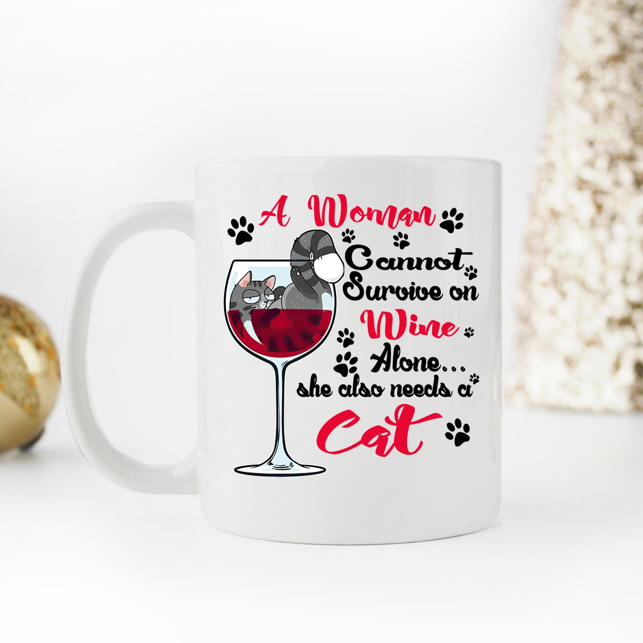 Skitongifts Coffee Mug Funny Ceramic Novelty A Woman Cannot Survive On Wine Alone She Also Needs A Cat GuBD6Fi