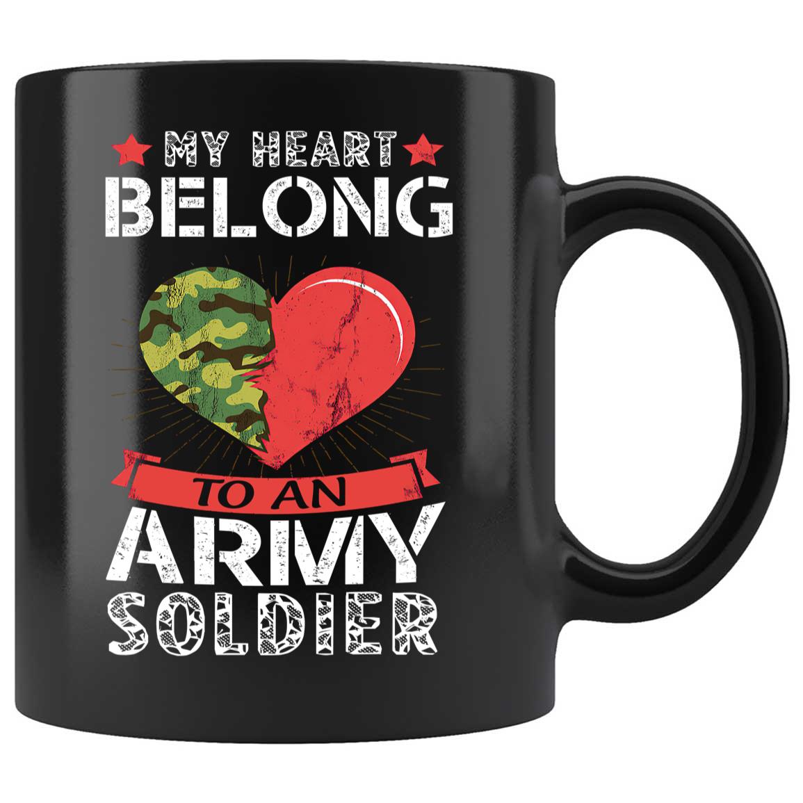 Skitongifts Coffee Mug Funny Ceramic Novelty My Heart Belongs To An Army Soldier JYunSld