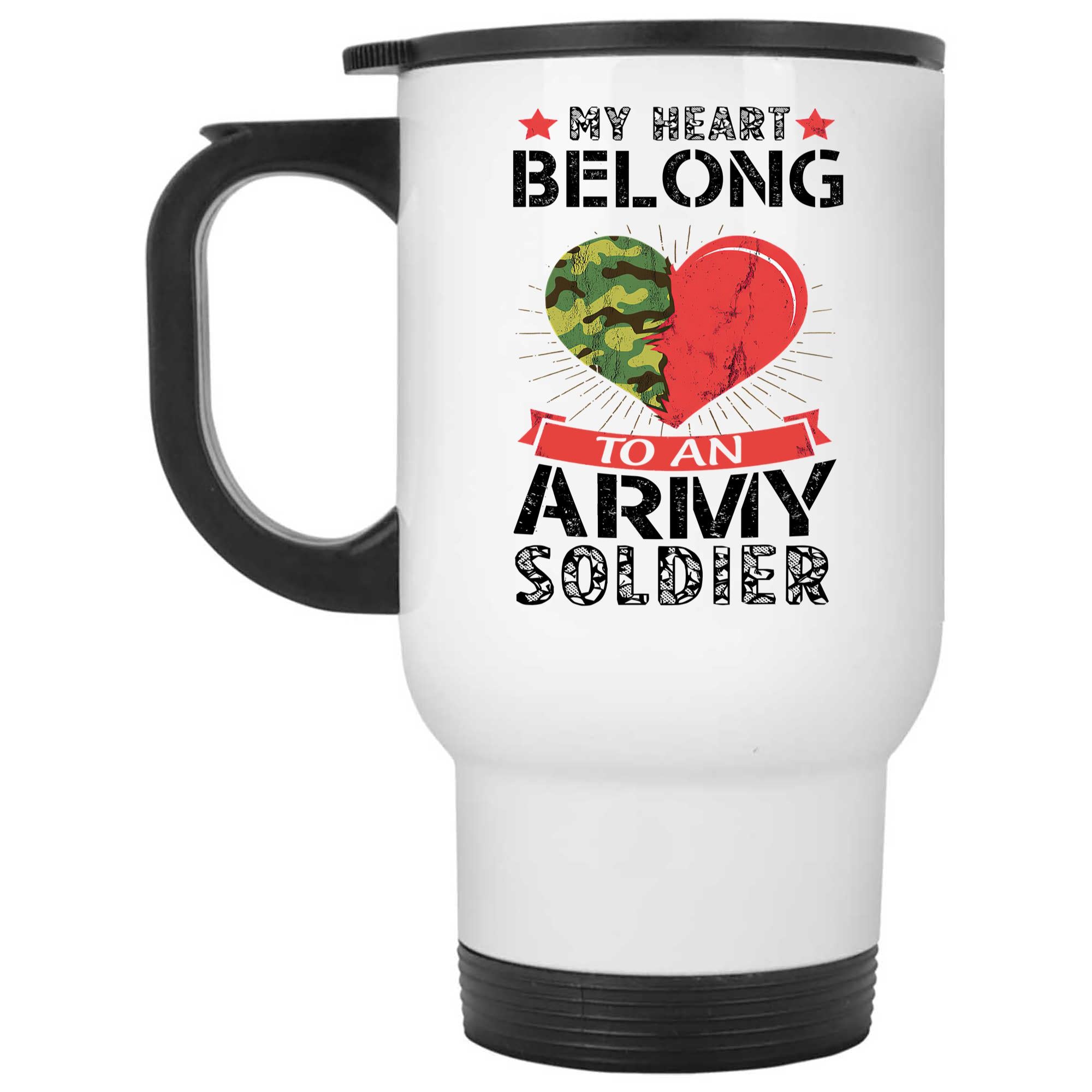 Skitongifts Coffee Mug Funny Ceramic Novelty My Heart Belongs To An Army Soldier JYunSld