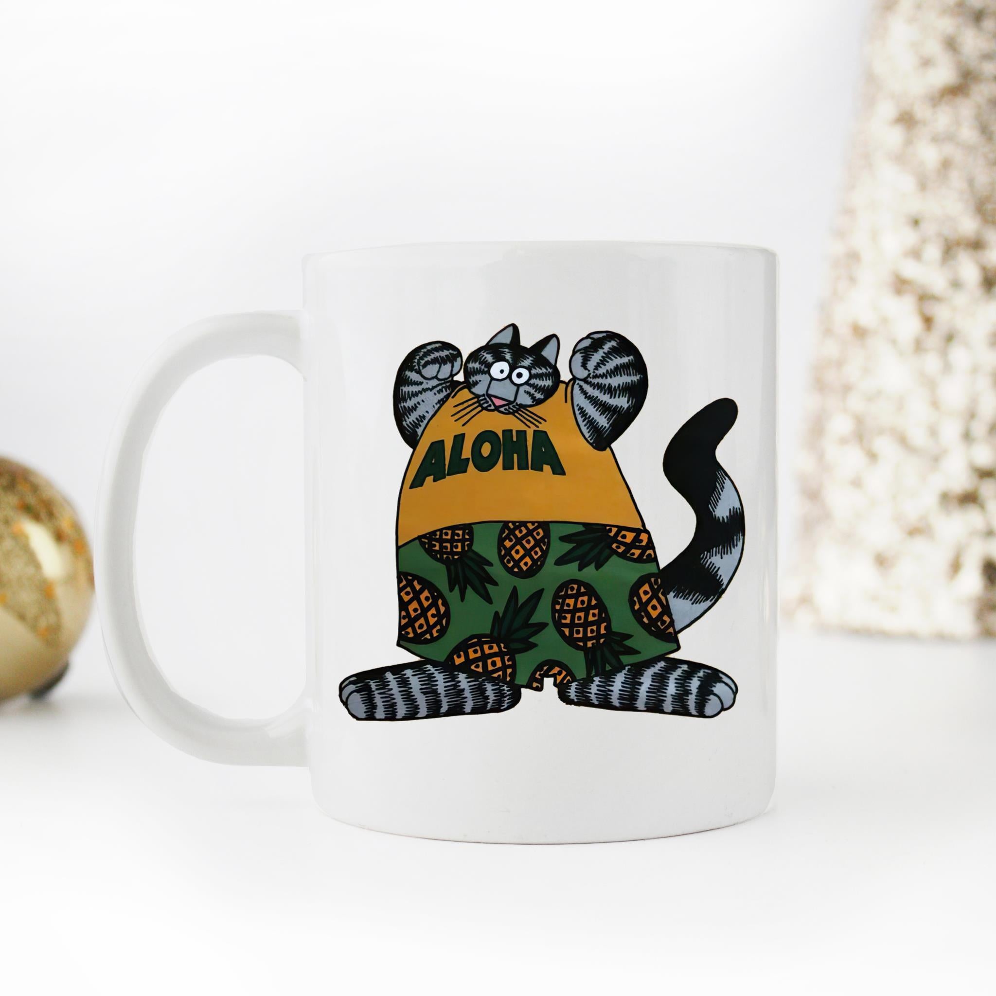Skitongifts Coffee Mug Funny Ceramic Novelty Aloha Cat pLmLswz