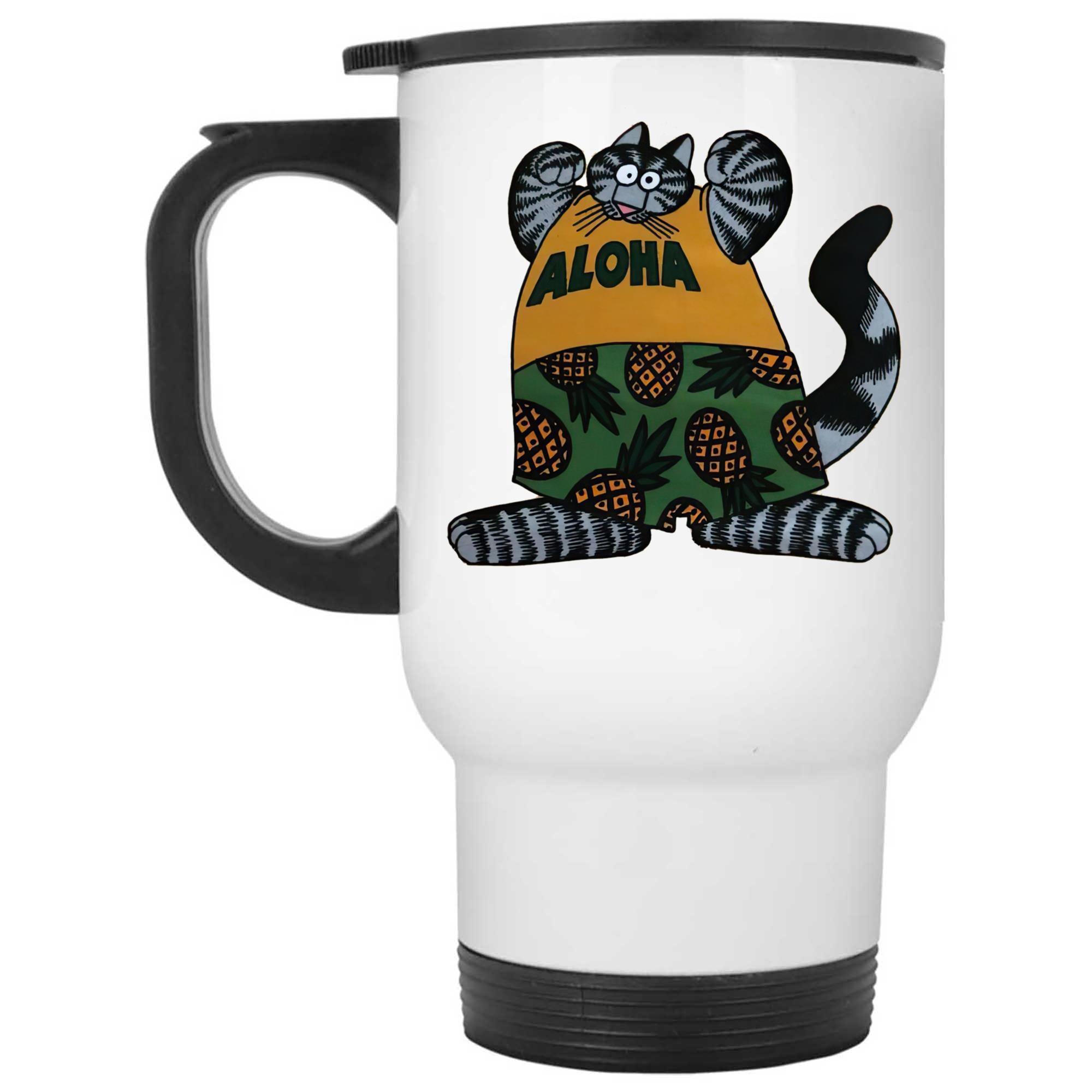 Skitongifts Coffee Mug Funny Ceramic Novelty Aloha Cat pLmLswz