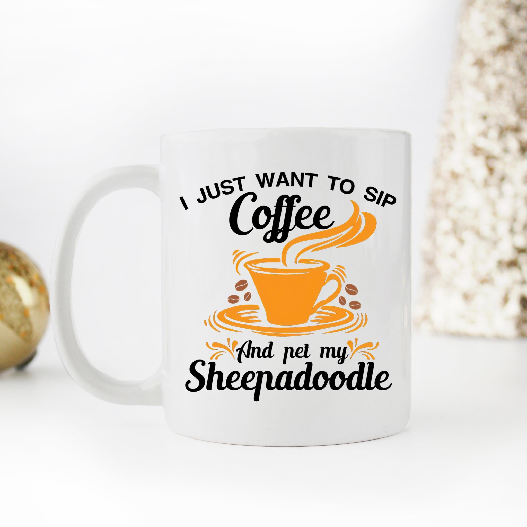 Skitongifts Coffee Mug Funny Ceramic Novelty Sip Coffee And Pet My Sheepadoodle 4yLS0VM