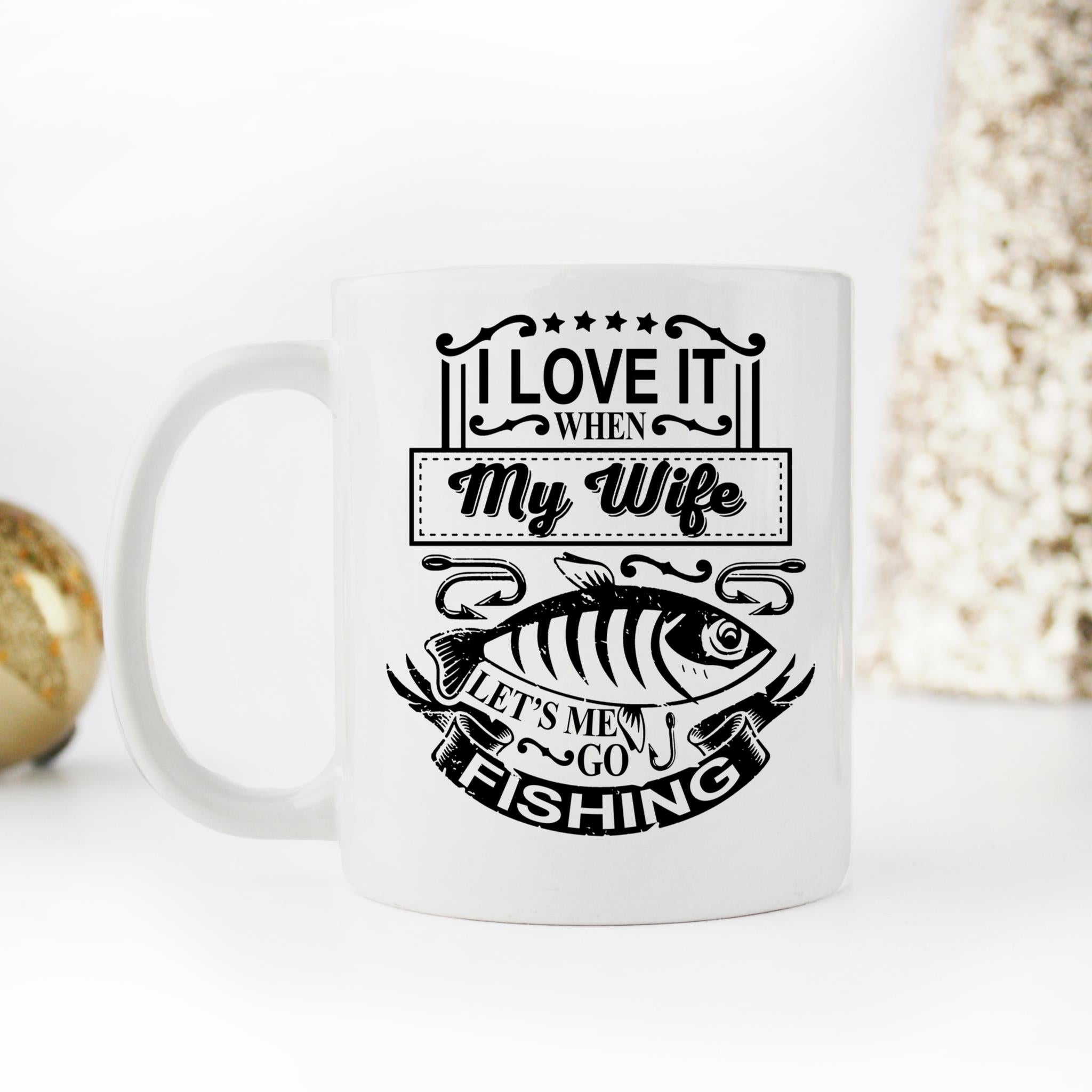 Skitongifts Coffee Mug Funny Ceramic Novelty I Love It When My Wife Let's Me Go Fishing 19mU7AS