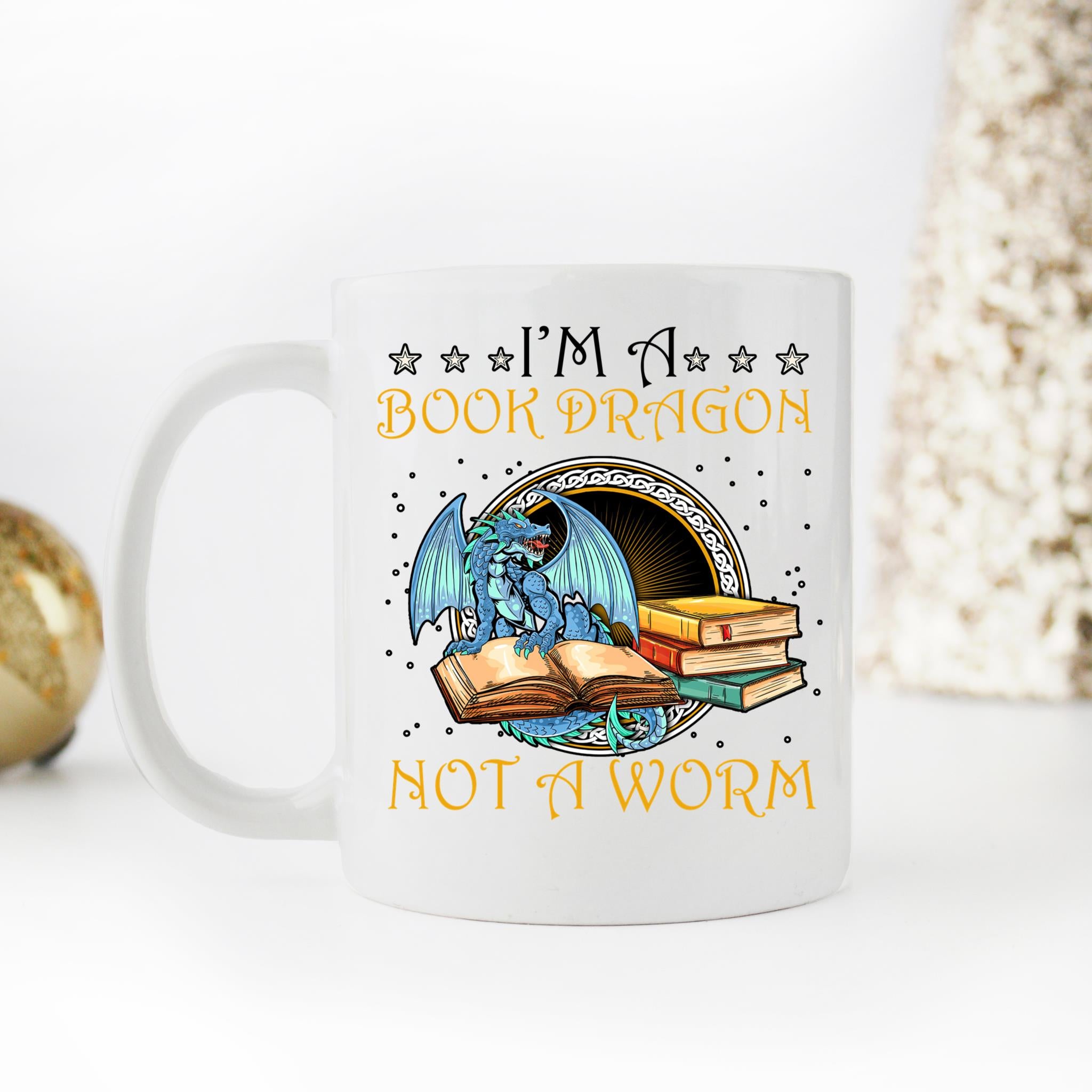 Skitongifts Coffee Mug Funny Ceramic Novelty I'm A Book Dragon Not A Worm icKFpBn