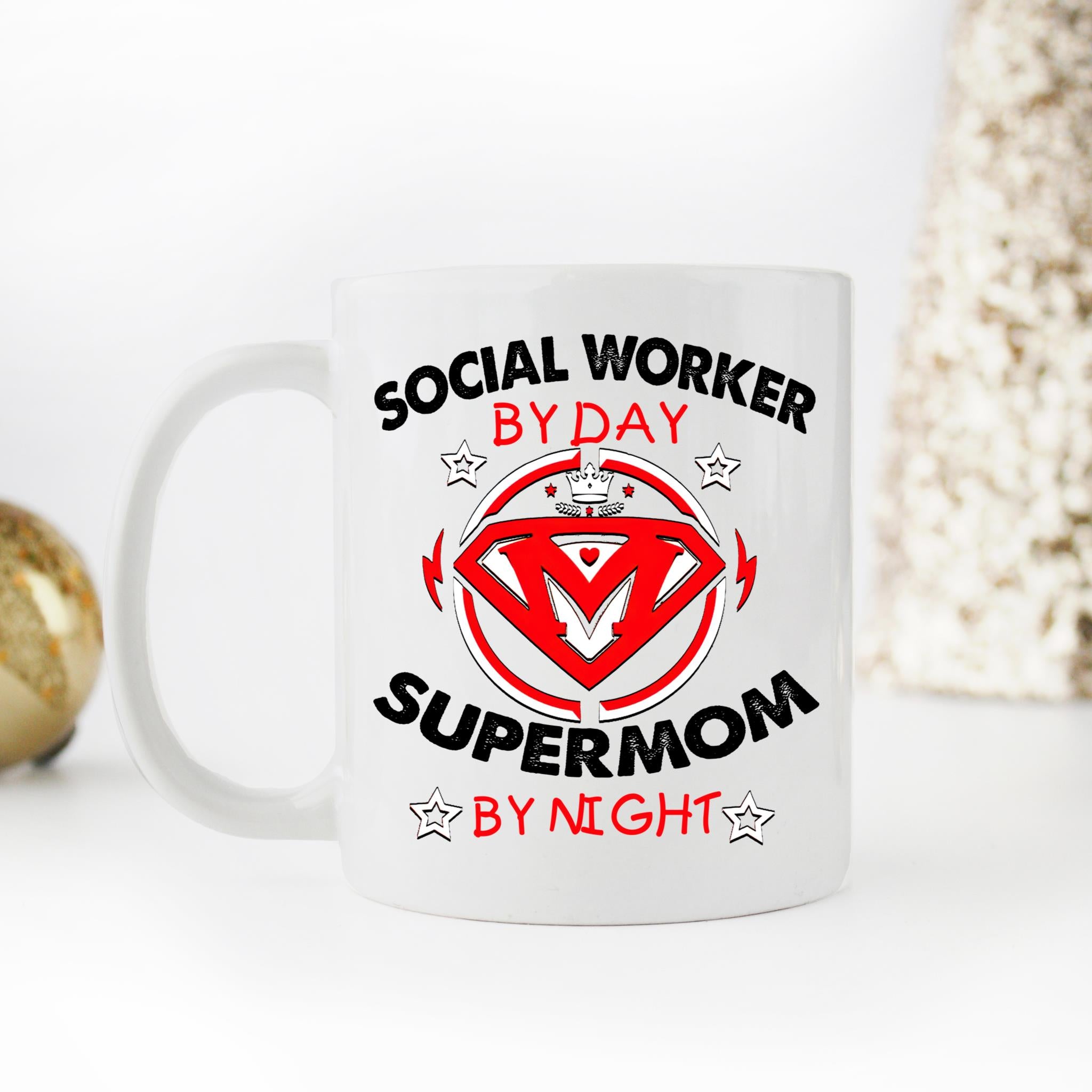 Skitongifts Coffee Mug Funny Ceramic Novelty Social Worker By Day - Supermom By Night FKHVyjt