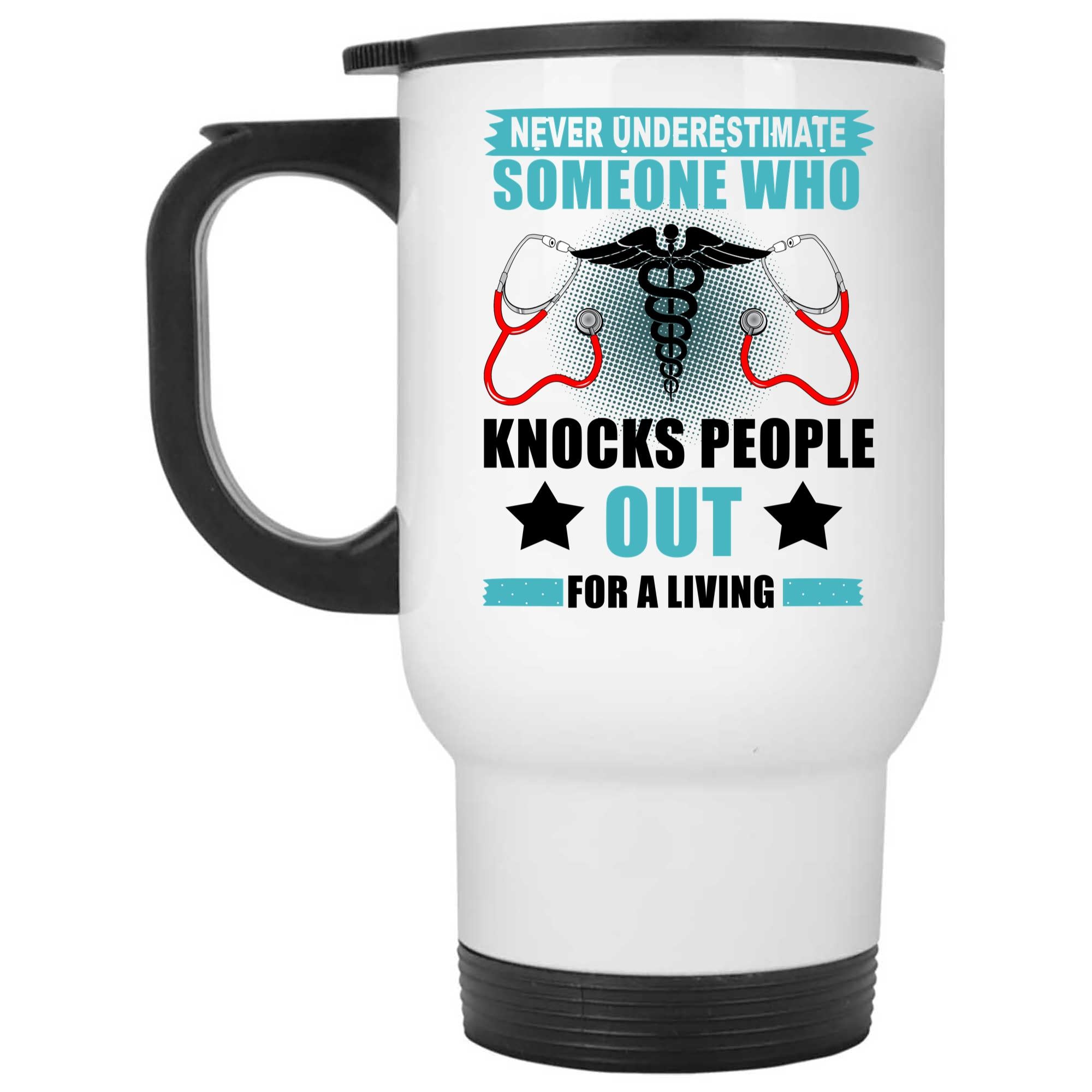 Skitongifts Coffee Mug Funny Ceramic Novelty Never Underestimate Someone Who Knocks People Out For A Living w1AgsHE