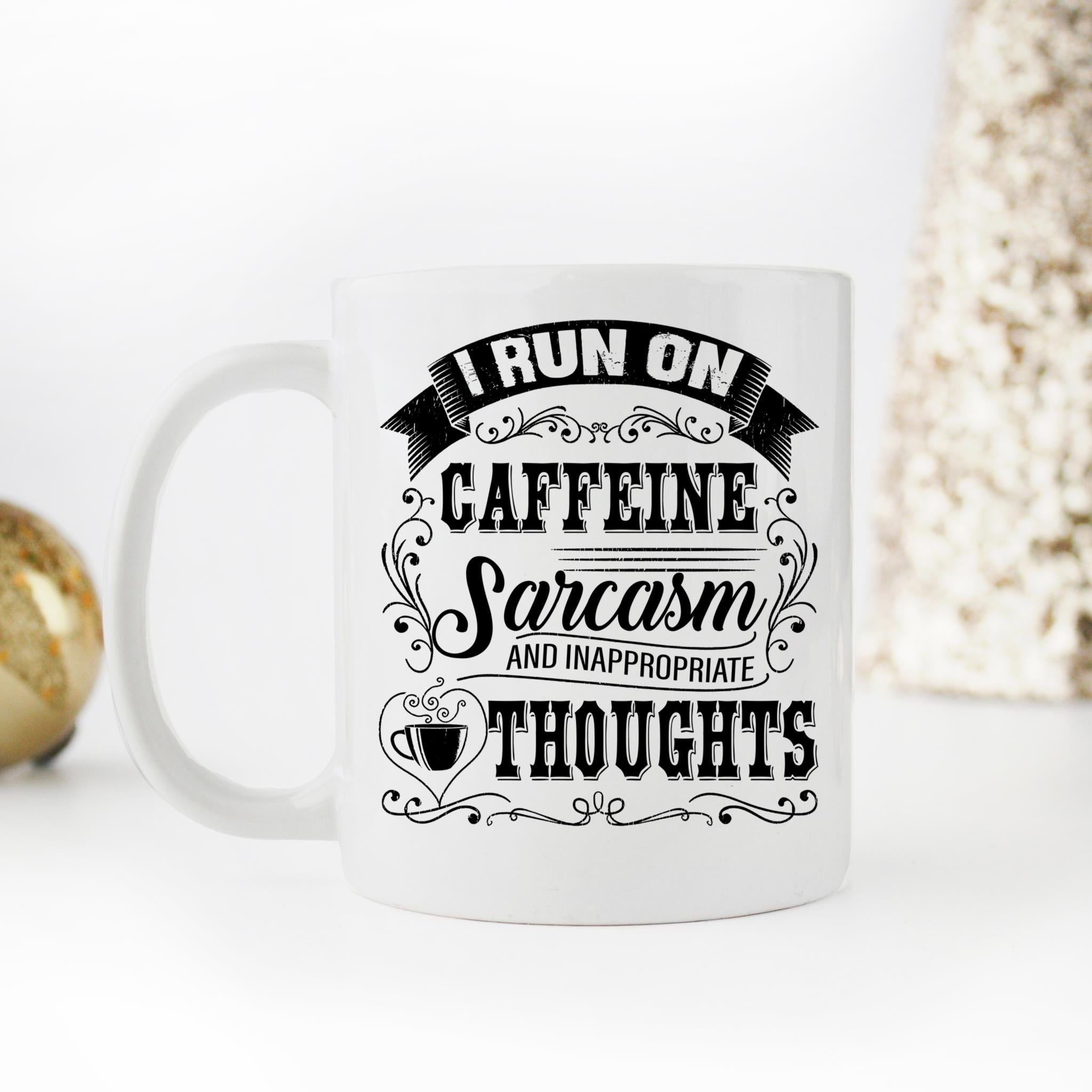 Skitongifts Coffee Mug Funny Ceramic Novelty I Run On Caffeine Sarcasm And Inappropriate Thoughts gXPR88y