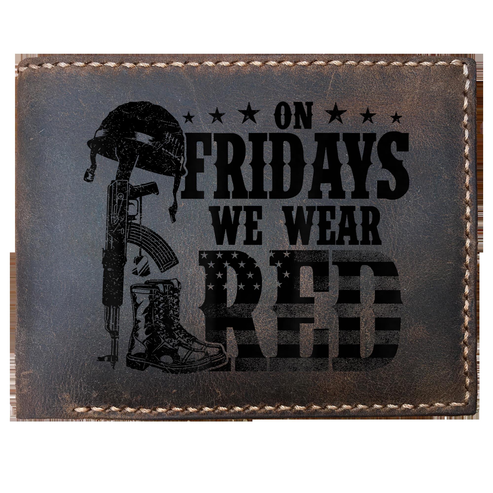 Skitongifts Funny Custom Laser Engraved Bifold Leather Wallet For Men, On Fridays We Wear Red