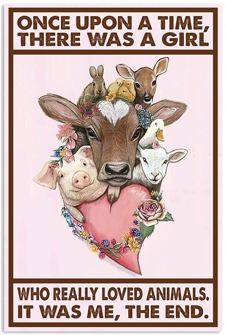 Once Upon A Time Girl Really Loved Animals Cattle Cow Pig Heart Floral Flower Quote Vintage