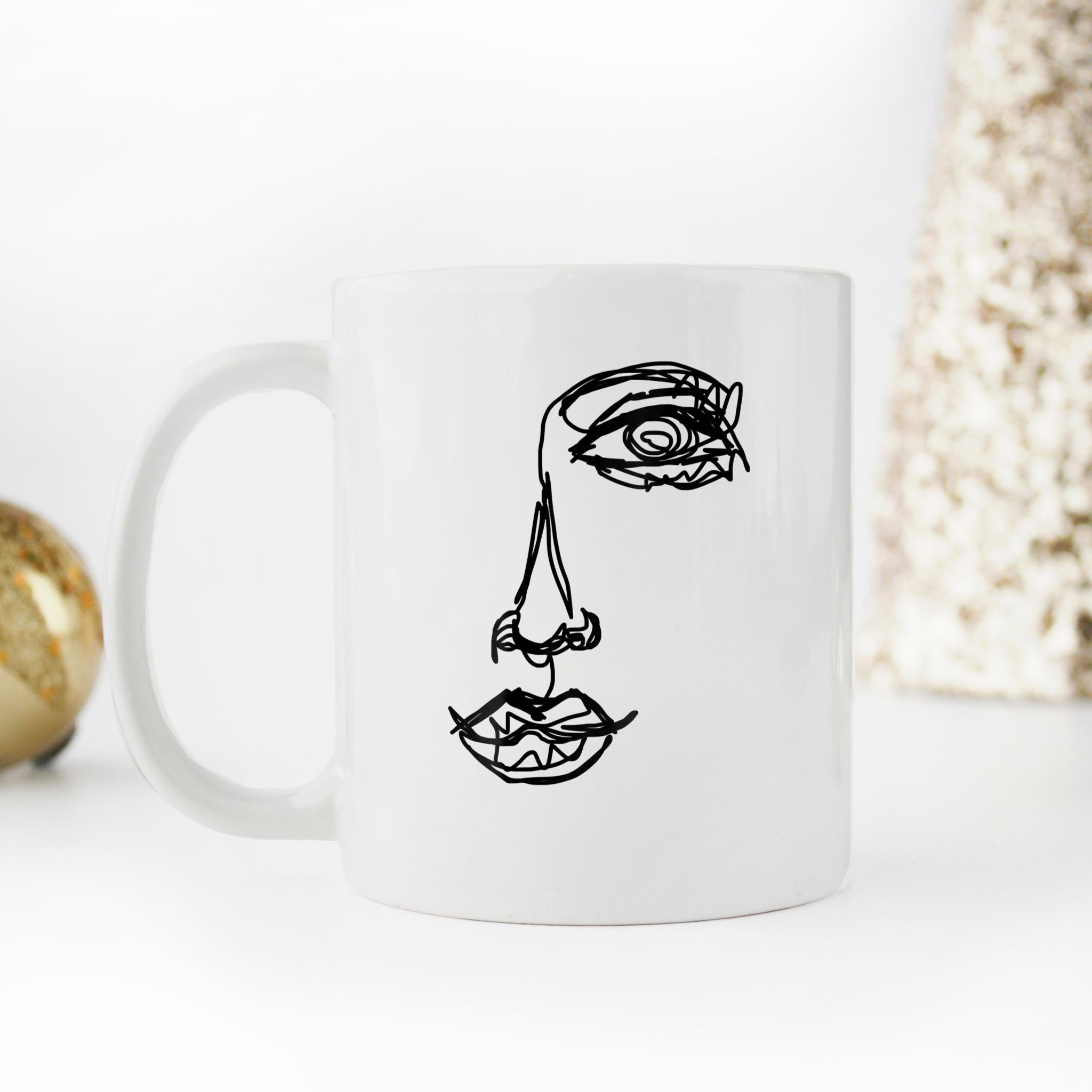 Skitongifts Funny Ceramic Novelty Coffee Mug One Line Drawing Face IswEwaM