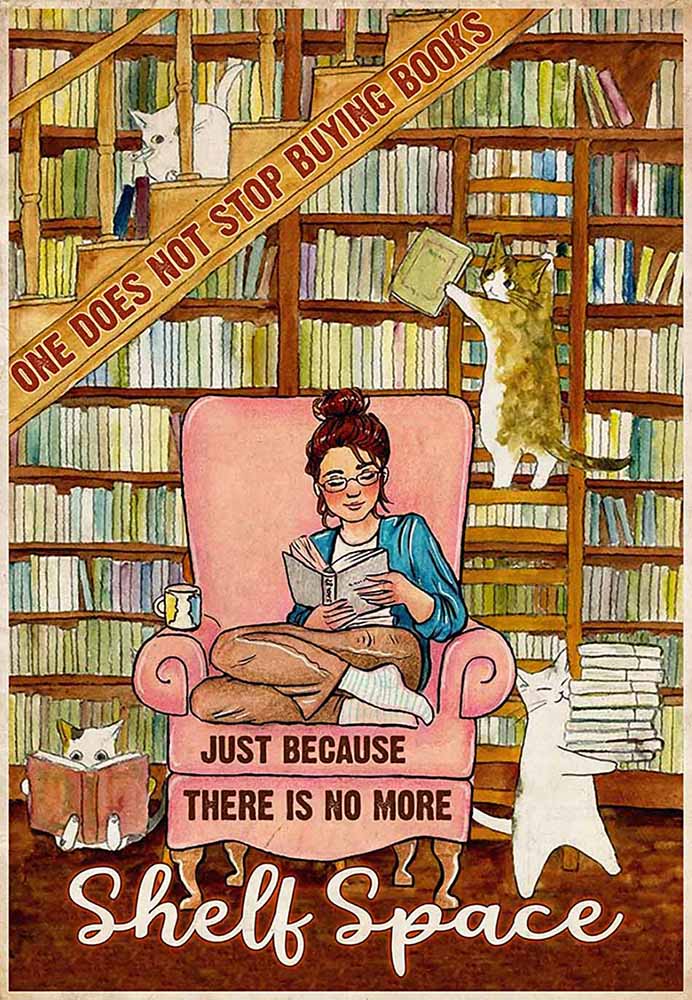 One Does Not Stop Buying Books Cats-MH2008