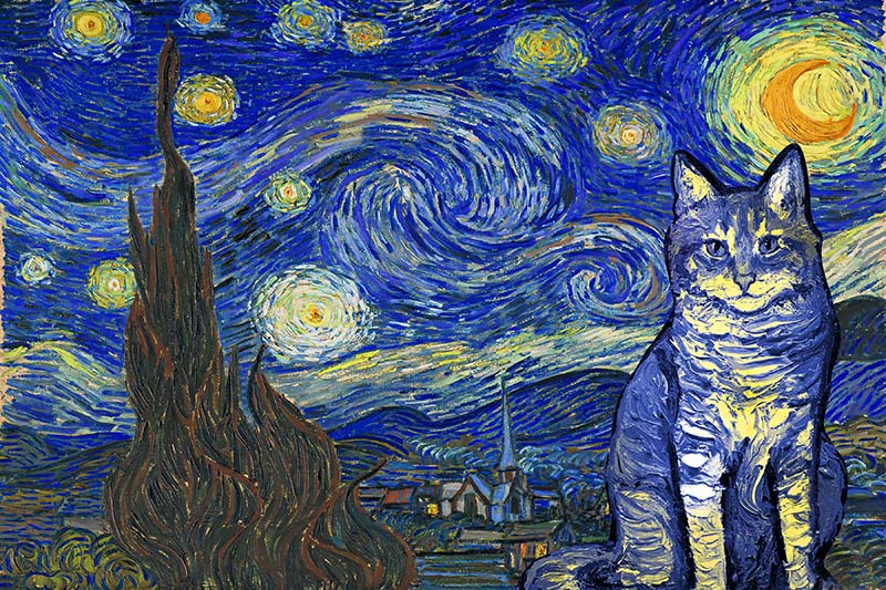 Orange Tabby Cat Van Gogh Style Starry Night-TT0409