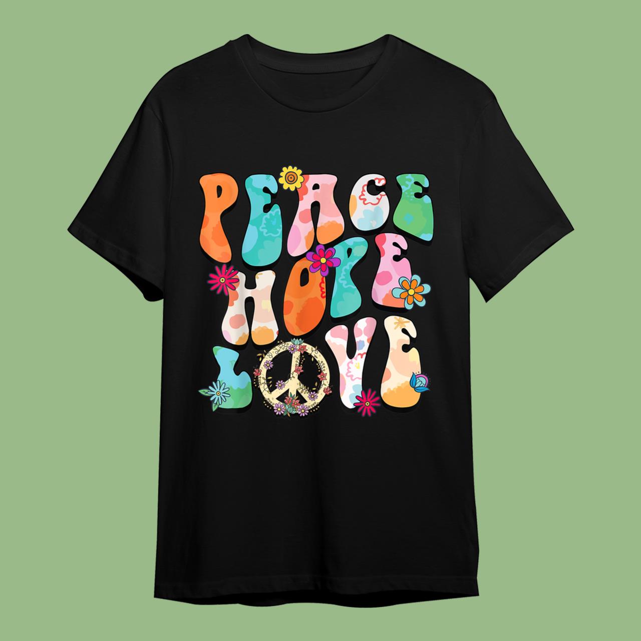 Skitongift PEACE SIGN LOVE 60s 70s Tie Dye Hippie Halloween Costume T-Shirt