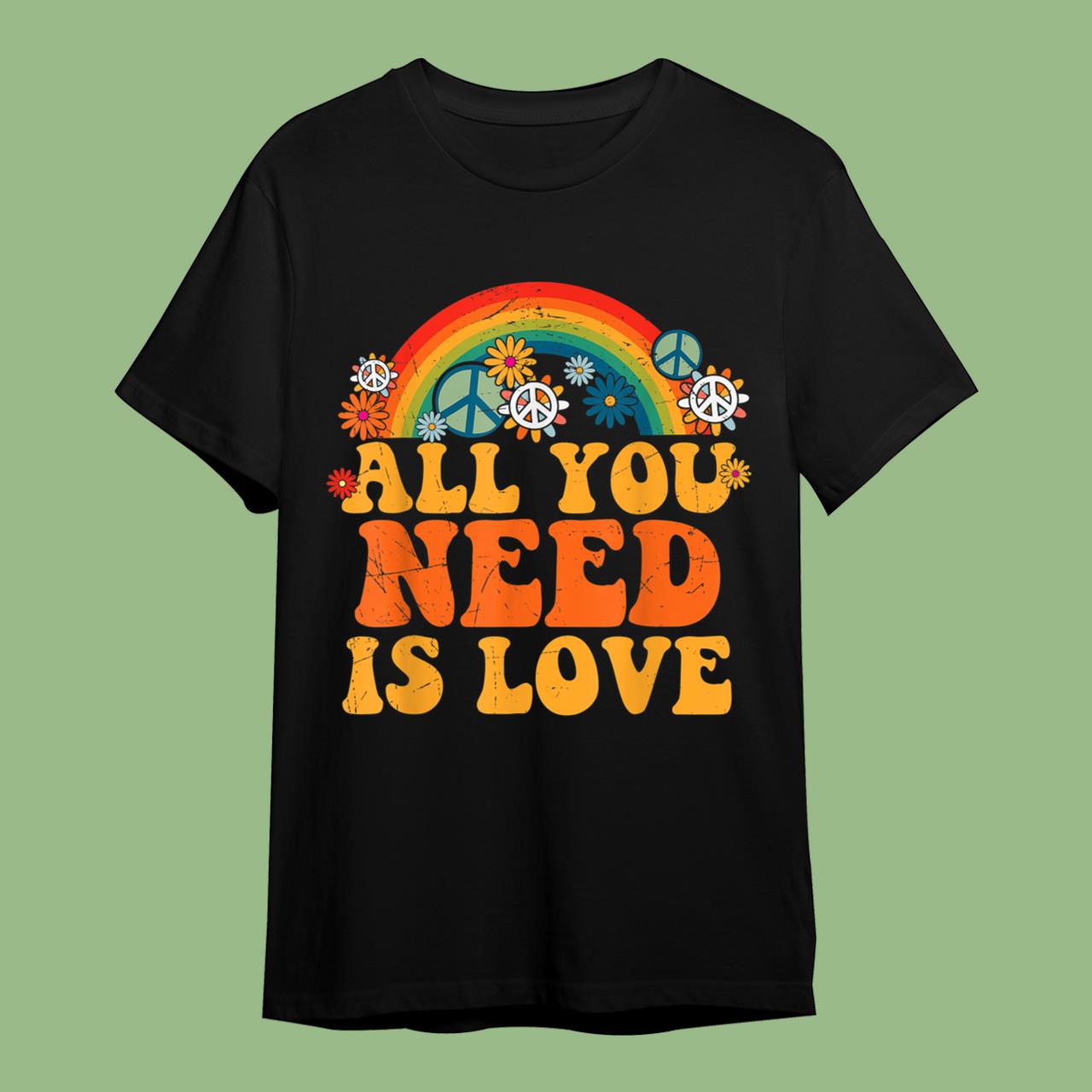 Skitongift PEACE SIGN LOVE 60s 70s Tie Dye Hippie Halloween T-Shirt