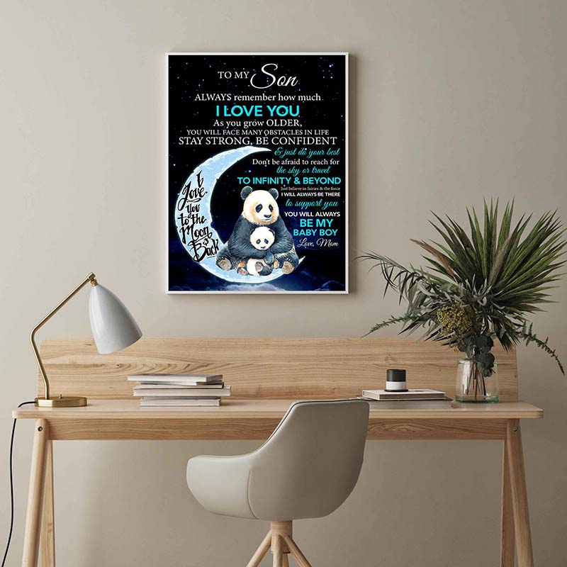 Skitongifts Wall Decoration, Home Decor, Decoration Room Panda to My Son to The Moon and Back I'll Always Be There to Support You Love Mom-TT3103