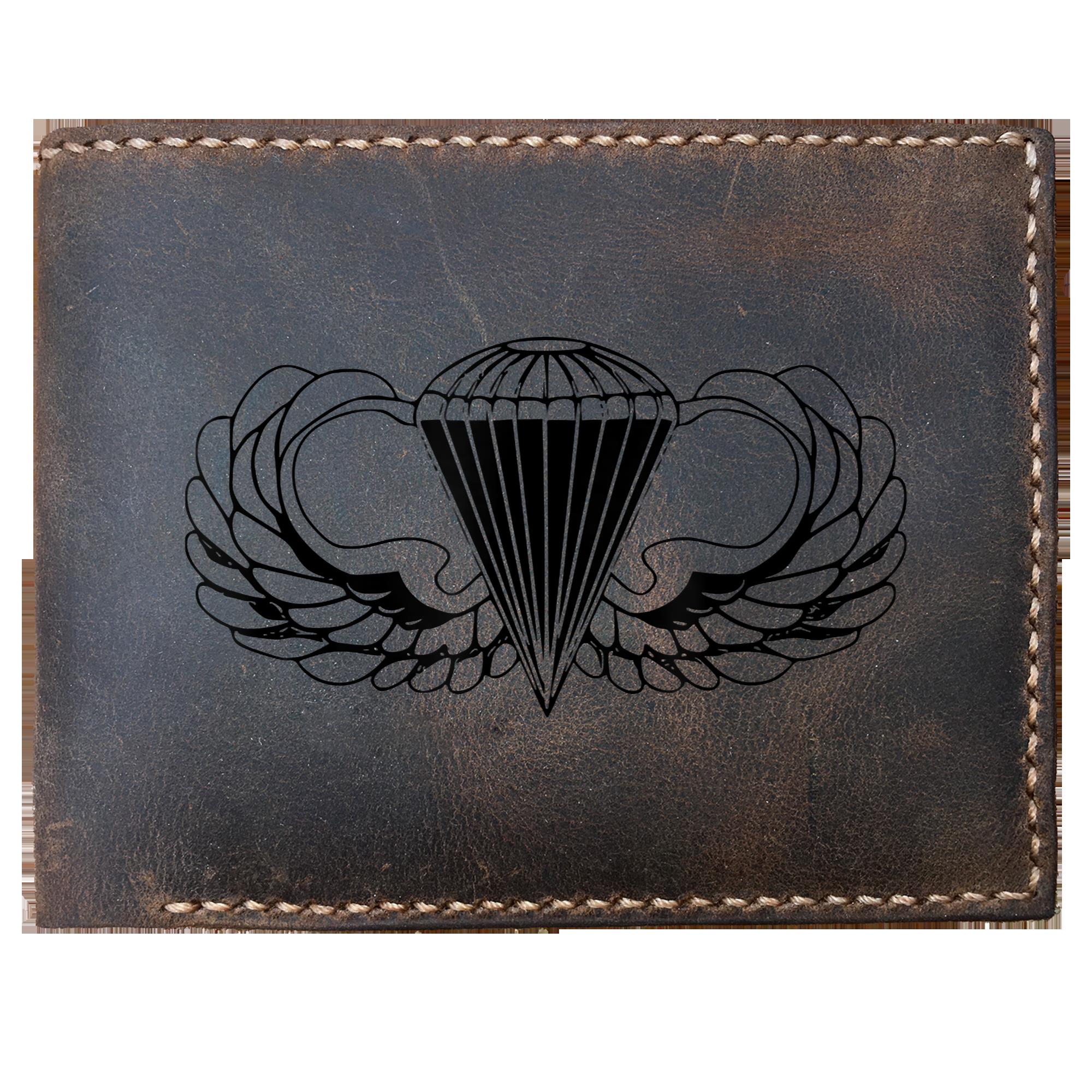 Skitongifts Funny Custom Laser Engraved Bifold Leather Wallet For Men, Parachute Wings Badge Airborne (1)
