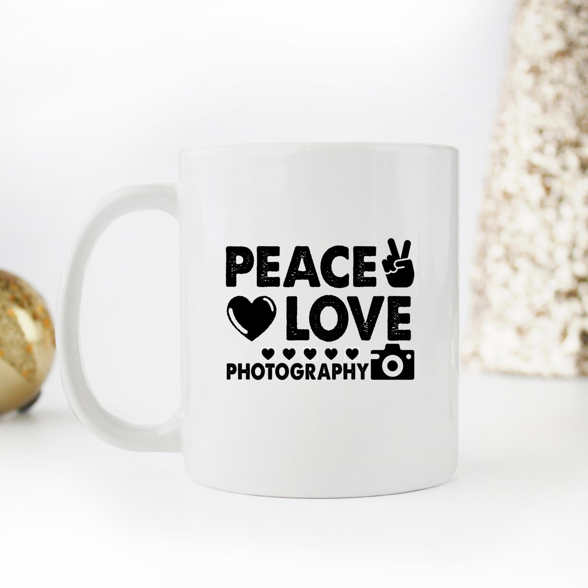 Skitongift Coffee Mug Funny Ceramic Novelty Peace And Love And Photography z870ad1