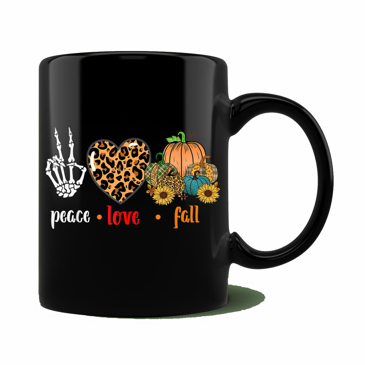 Skitongift Ceramic Novelty Coffee Mug Peace Love Fall Leopard Pumpkin Spooky Halloween Sunflower Mug