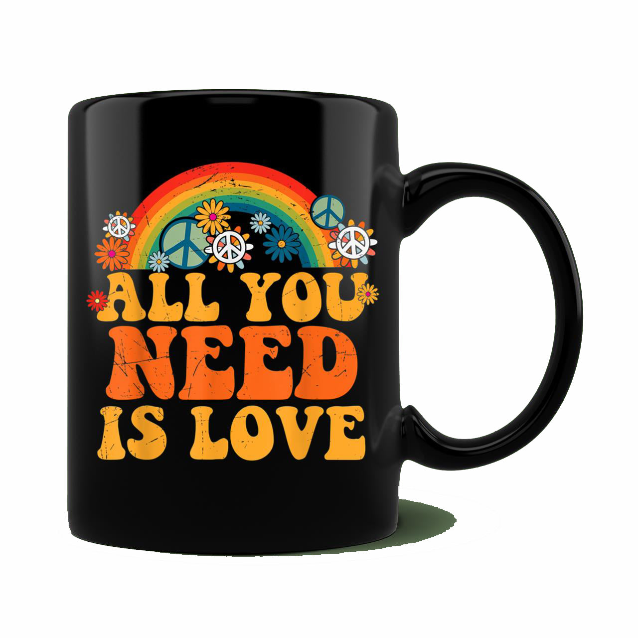 Skitongift Spooky Ceramic Novelty Coffee Mug Peace Sign Love 60s 70s Tie Dye Hippie Halloween Mug