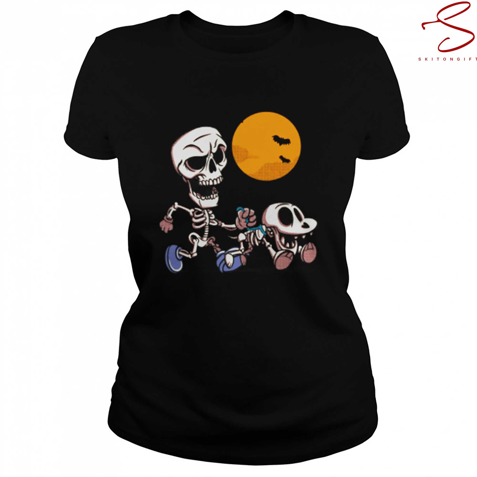 Skitongift Pet Sitter Spooky Skeleton Dog Walker Halloween Art T Shirt