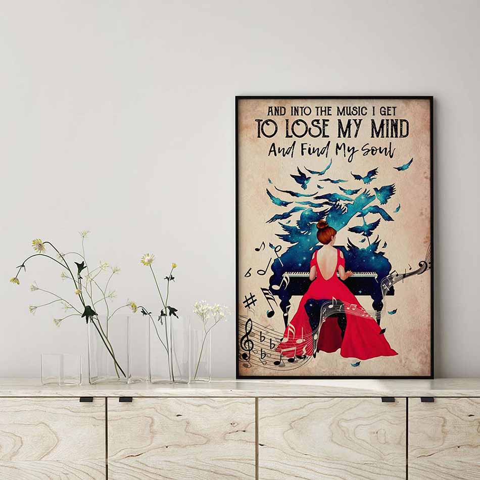 Skitongifts Wall Decoration, Home Decor, Decoration Room Piano And Into The Music I Get To Lose My Mind And Find My Soul Vintage Feeling-MH1908