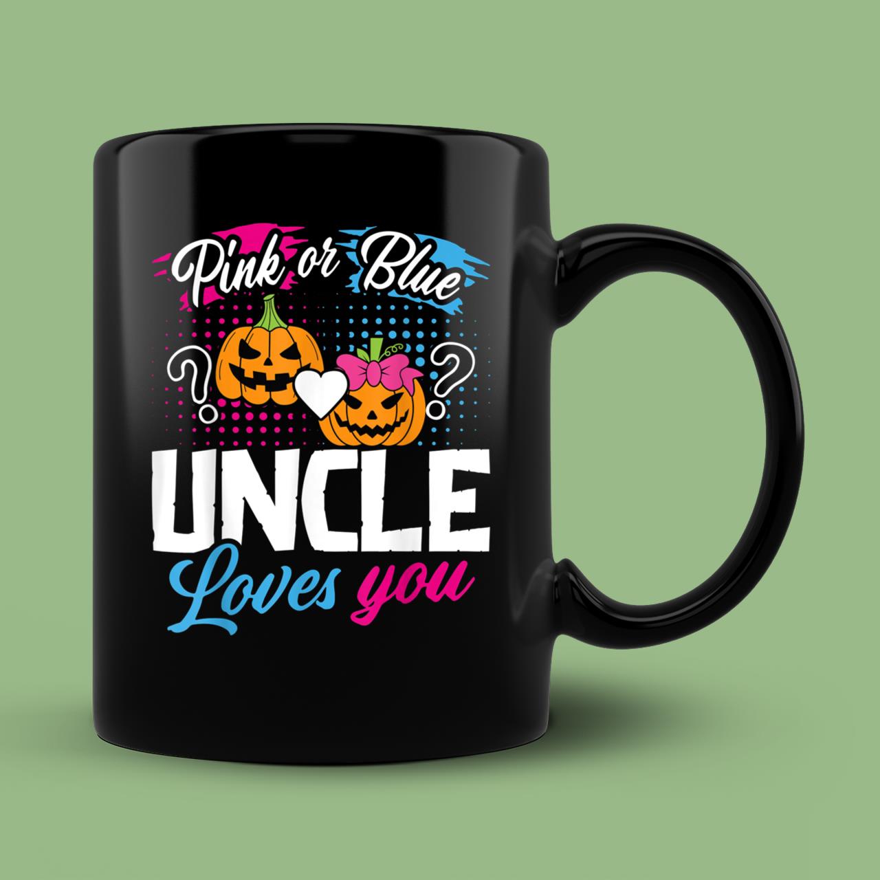 Skitongift Spooky Ceramic Novelty Coffee Mug Pink Or Blue Uncle Loves You Halloween Pumpkin Gender Reveal Mug