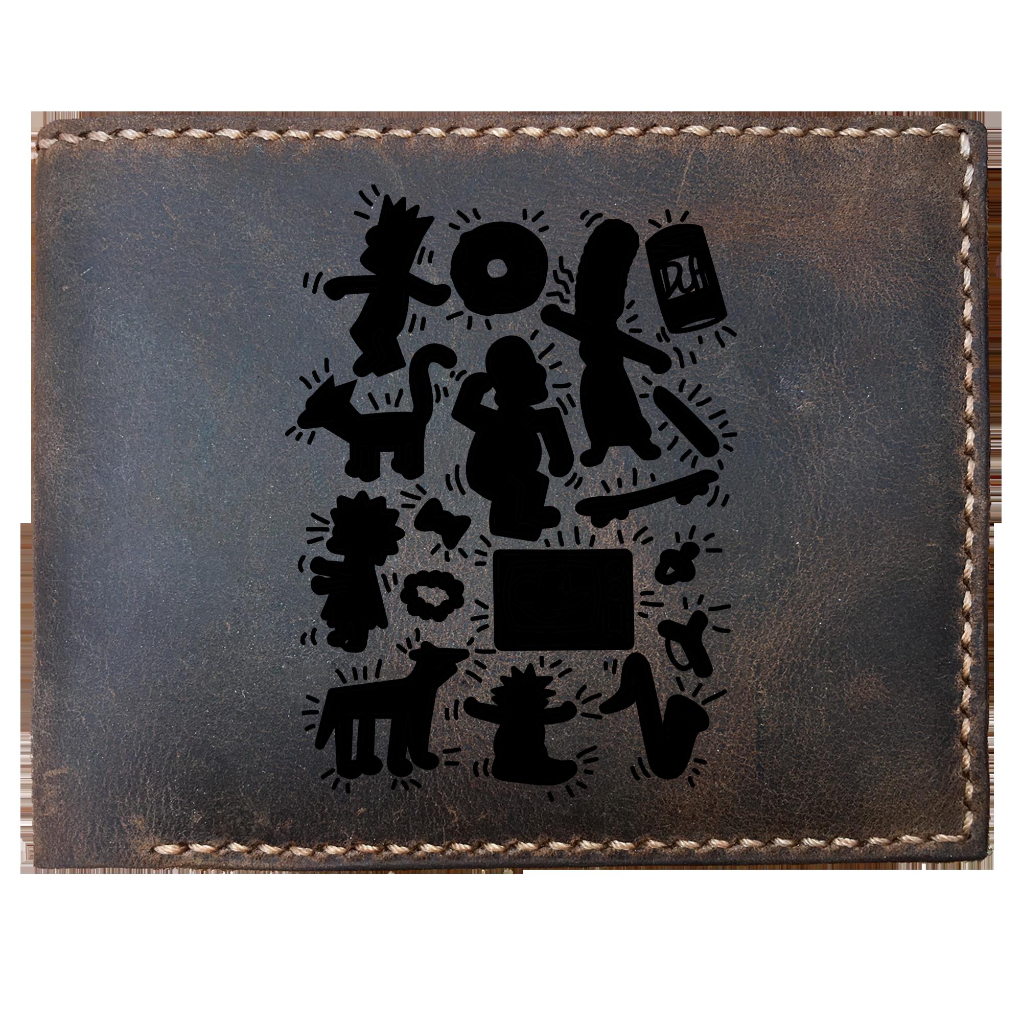 Skitongifts Funny Custom Laser Engraved Bifold Leather Wallet For Men, Pioenfly Haring Simpsons