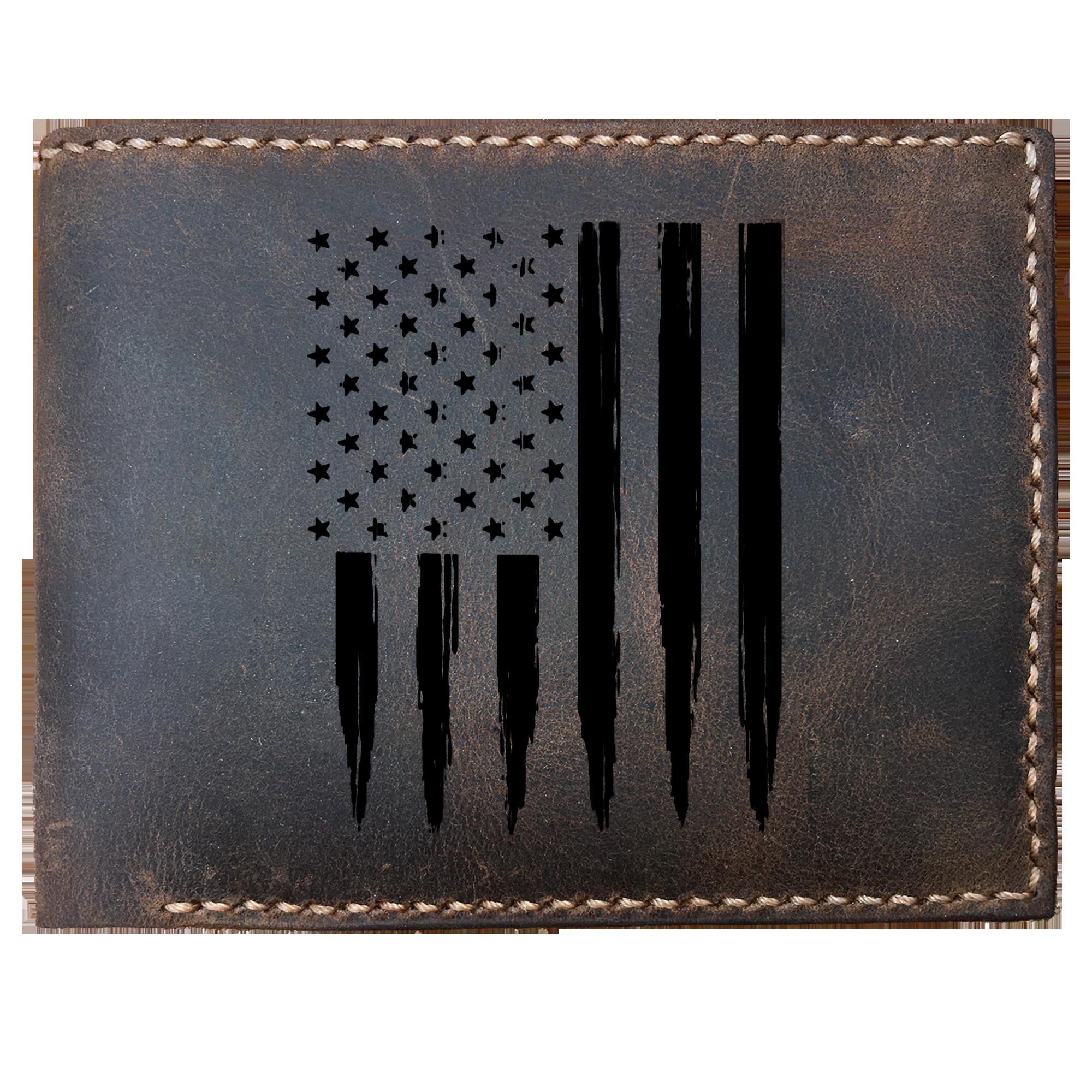 Skitongifts Funny Custom Laser Engraved Bifold Leather Wallet For Men, Police Thin Blue Line Flag Vertical